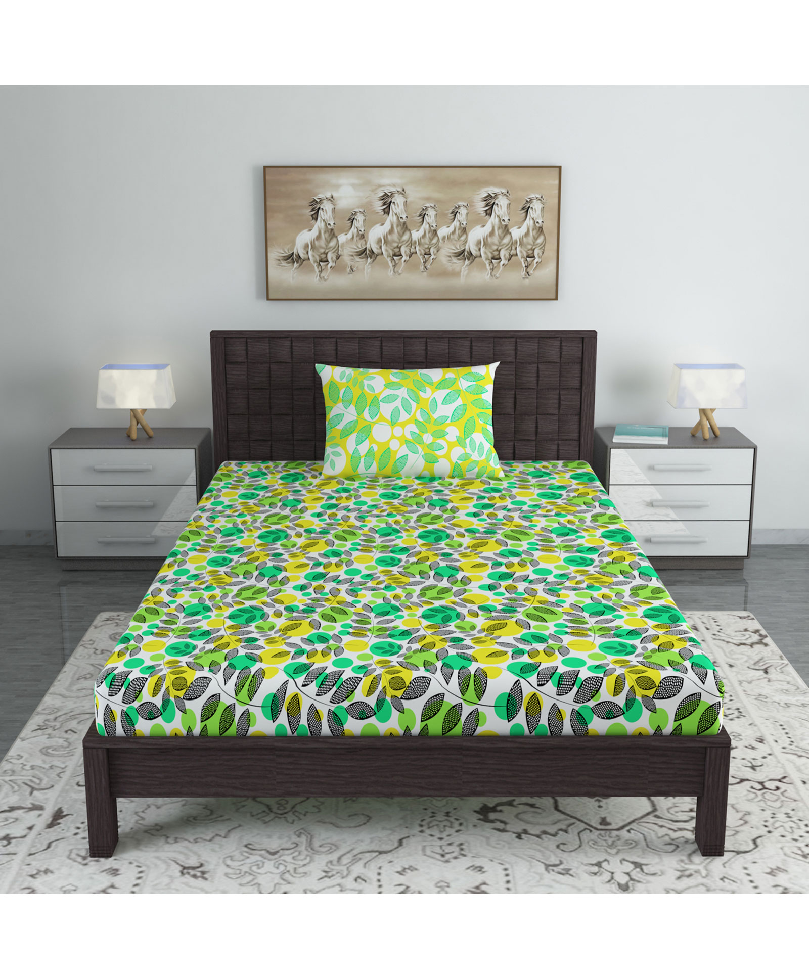 Divine Casa Floral Blend Cotton Single Bedsheet with 1 Pillow Cover - Yellow & Black-picture-22