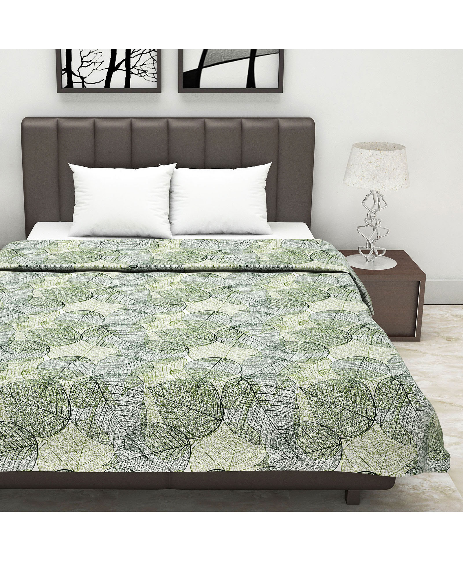 Divine Casa Cotton 120 GSM Reversible Lightweight Printed Double Bed AC Dohar Blanket Quilt - Dark Green and Light Green-picture-19