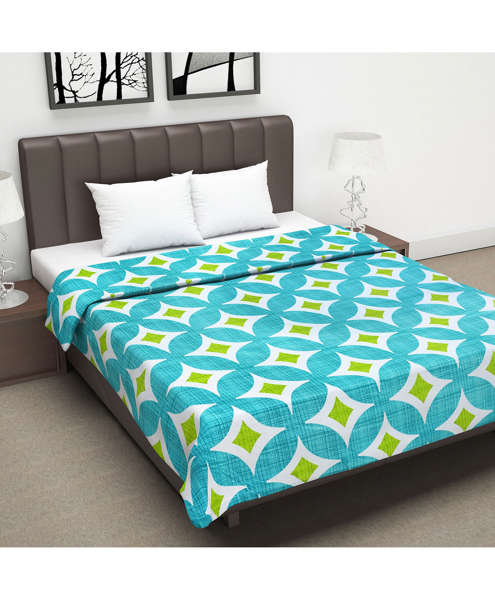 Divine Casa Glace Cotton 120 GSM Reversible Lightweight Printed Double Bed AC Dohar Blanket Quilt - Turquoise Blue and Green-picture-10