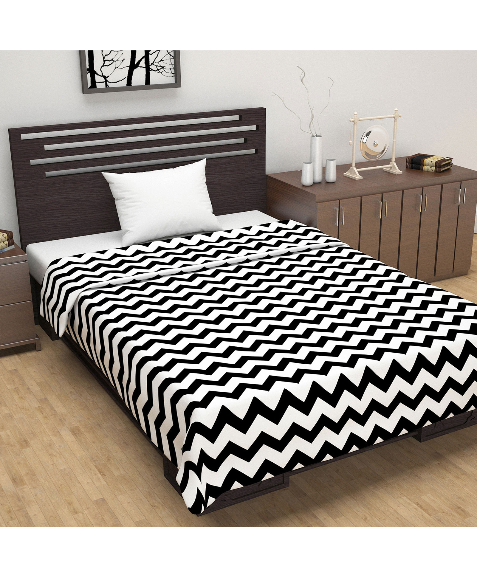 Divine Casa 120 GSM Polyester Reversible Lightweight Printed Single Bed AC Dohar Blanket Quilt - Black & White-picture-18