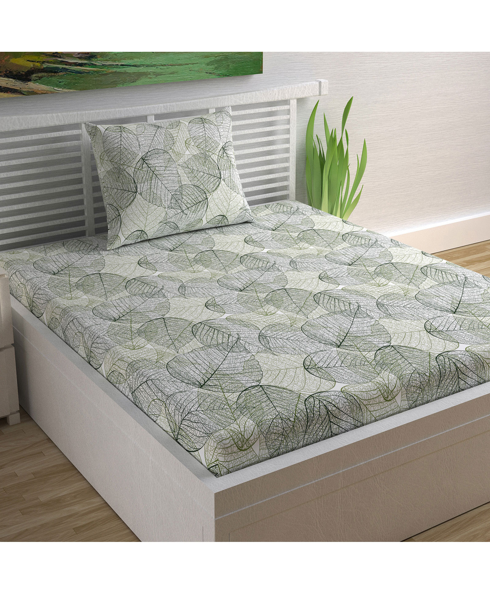 Divine Casa Floral Blend Cotton Single Bedsheet with 1 Pillow Cover - Grey-picture-15