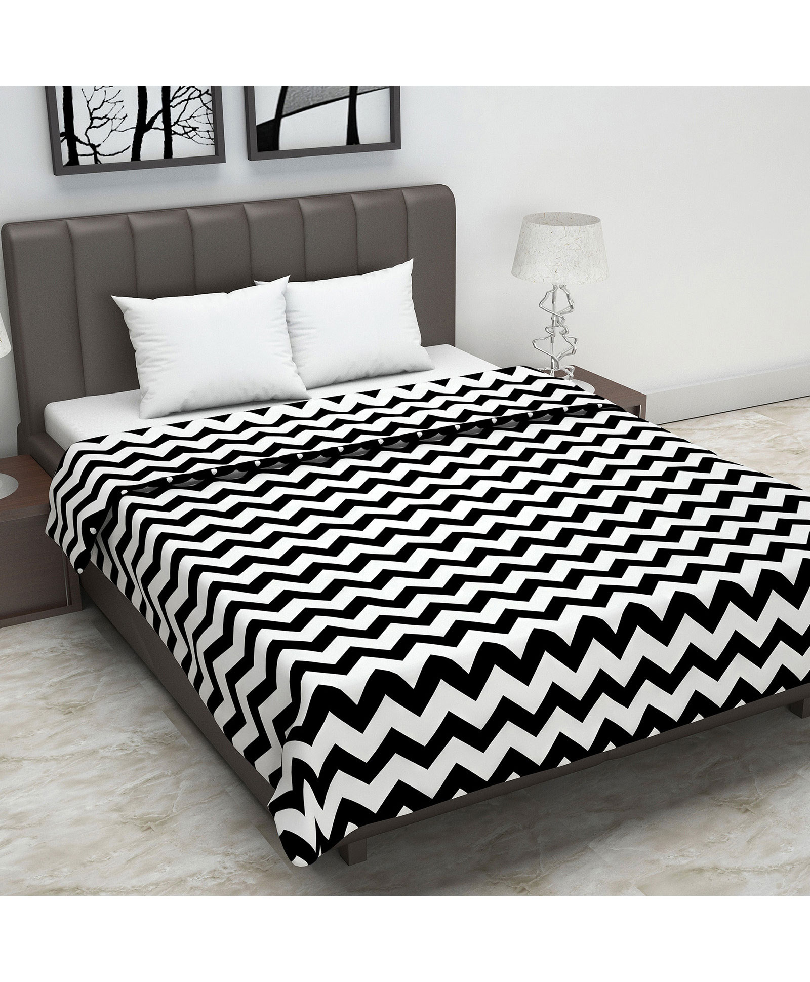 Divine Casa 120 GSM Polyester Reversible Lightweight Printed Double Bed AC Dohar Blanket Quilt - Black and White-picture-12