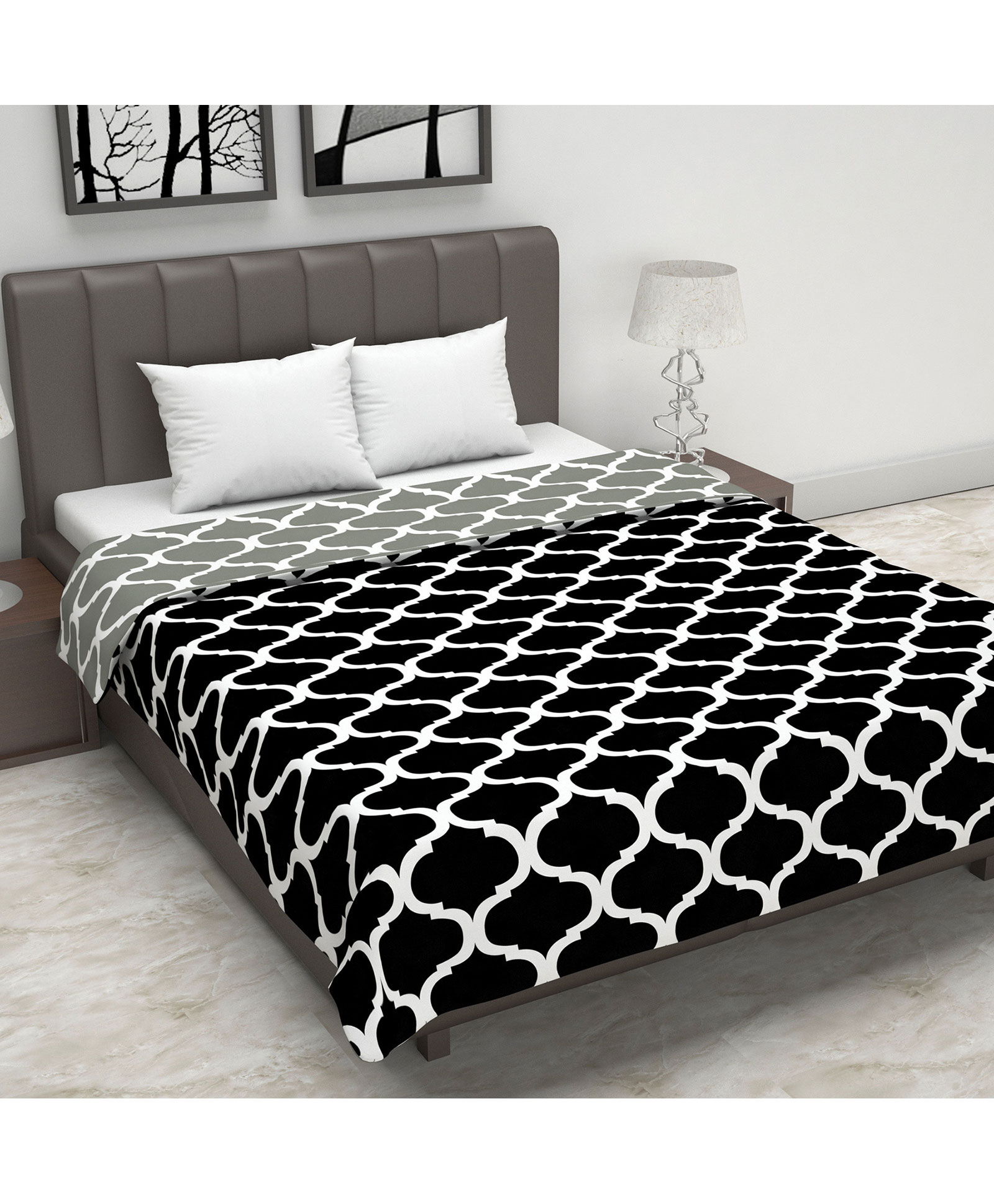 Divine Casa 120 GSM Polyester Reversible Lightweight Printed Double Bed AC Dohar Blanket Quilt - Deep Black and Grey-picture-27