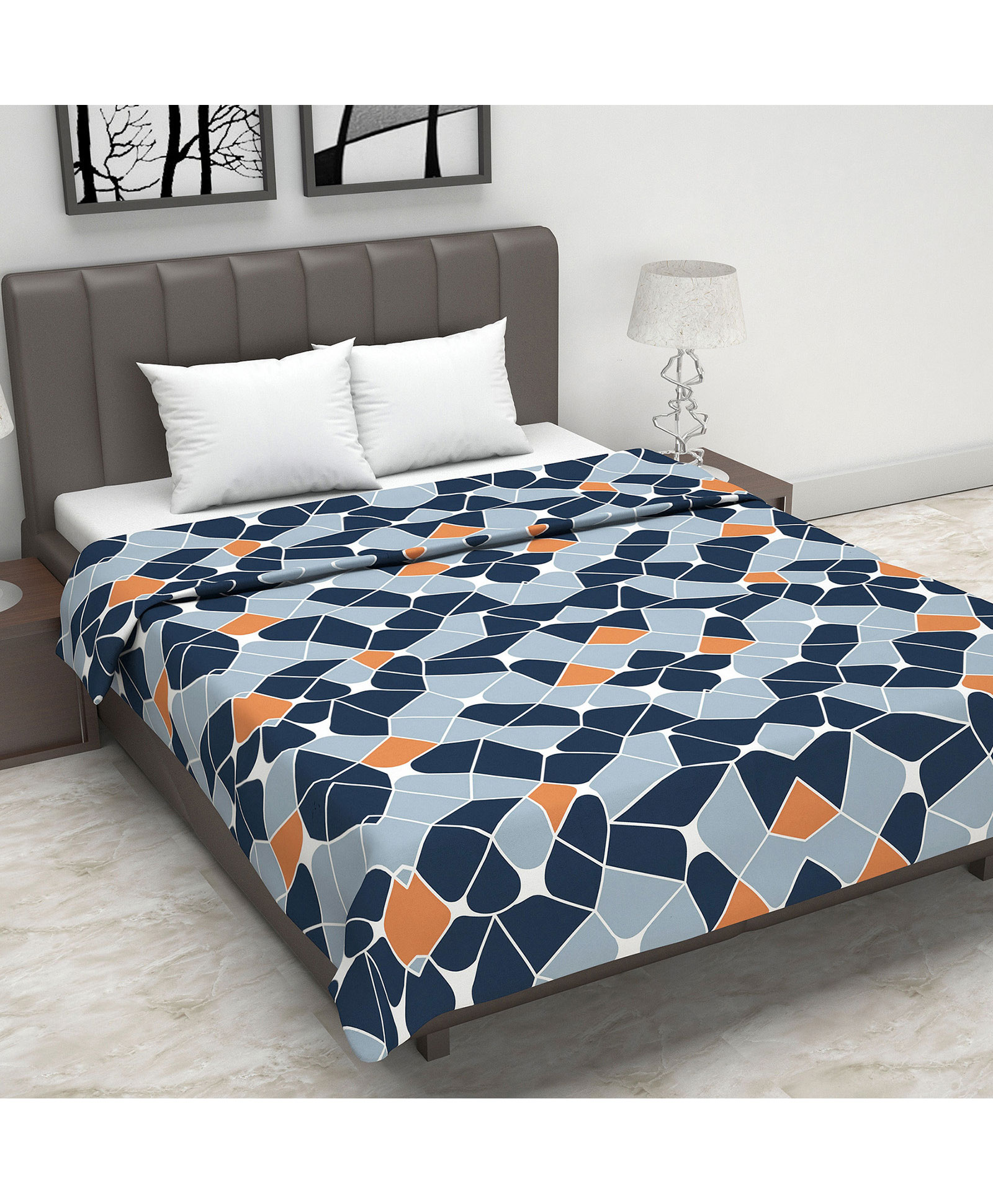 Divine Casa Reversible Lightweight Printed Double Bed Blanket - Blue & Orange-picture-18
