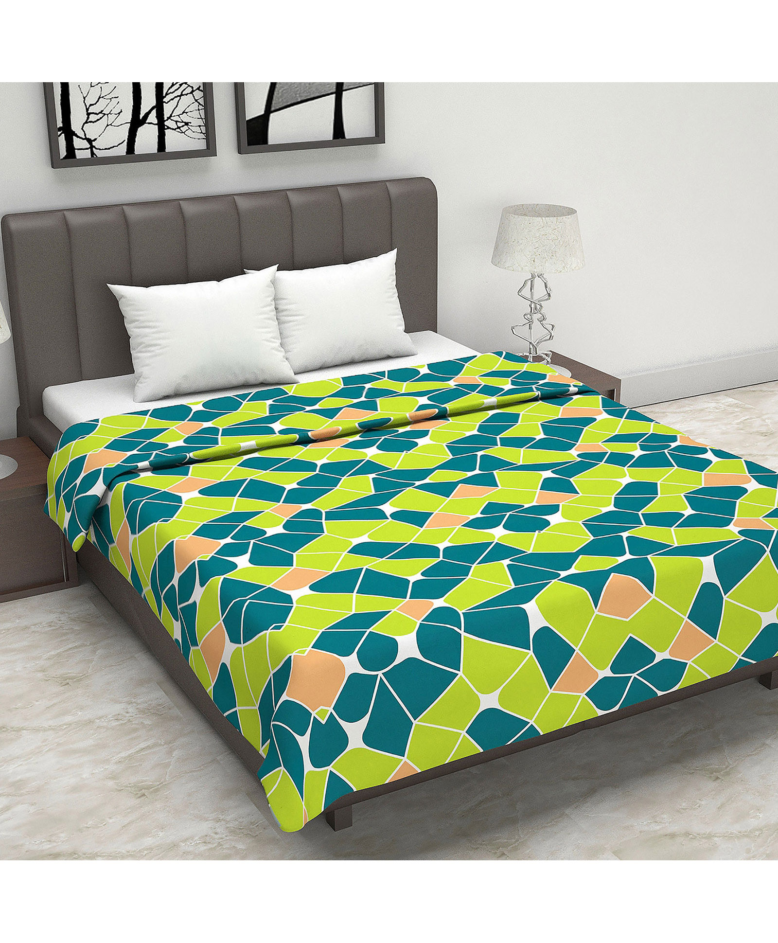 Divine Casa Reversible Lightweight Printed Double Bed Blanket - Green and Orange-picture-38