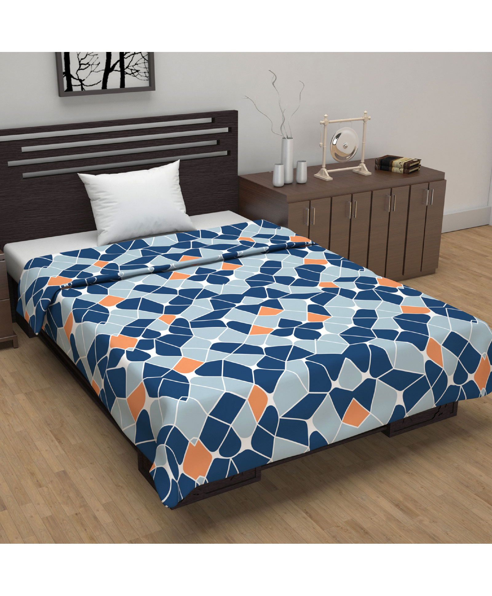 Divine Casa 120 GSM Polyester Reversible Lightweight Printed Single Bed AC Dohar Blanket Quilt - Navy Blue and Orange-picture-19