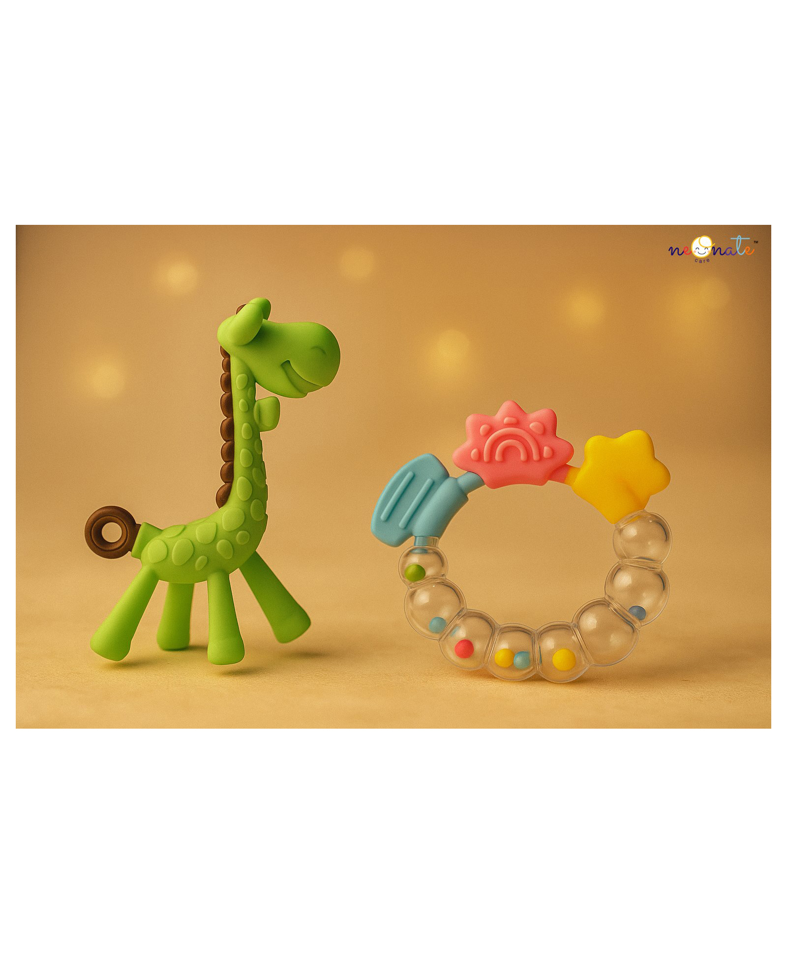 NeonateCare Baby Teether Set of 2, Soft Silicone Teether Giraffe Teether ,Ring Teether - MultiColor-image-45