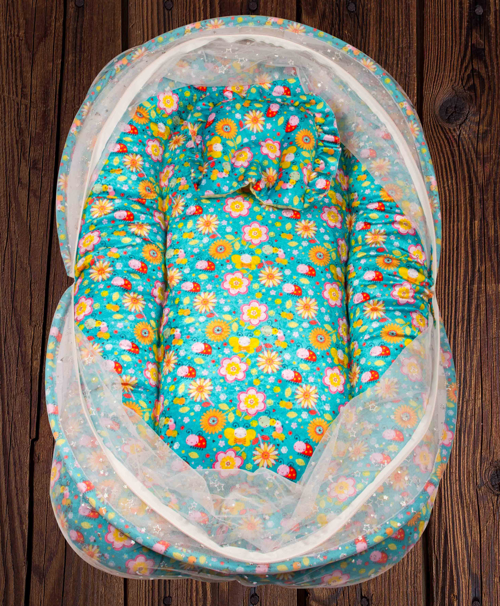 Mittenbooty Mosquito net bedding Jumbo in shining velvet fabric and sparkle net in Flower print- Green-image-2