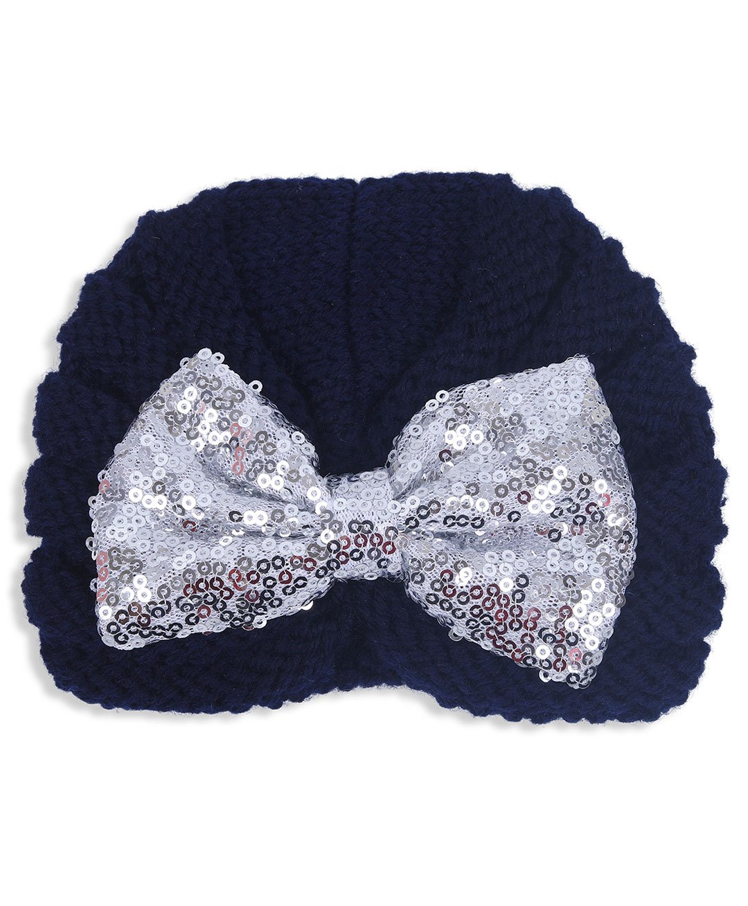 Baby Moo Party Wear Sequin Embellished Bow Knitted Turban Woolen Cap - Navy Blue-image-35