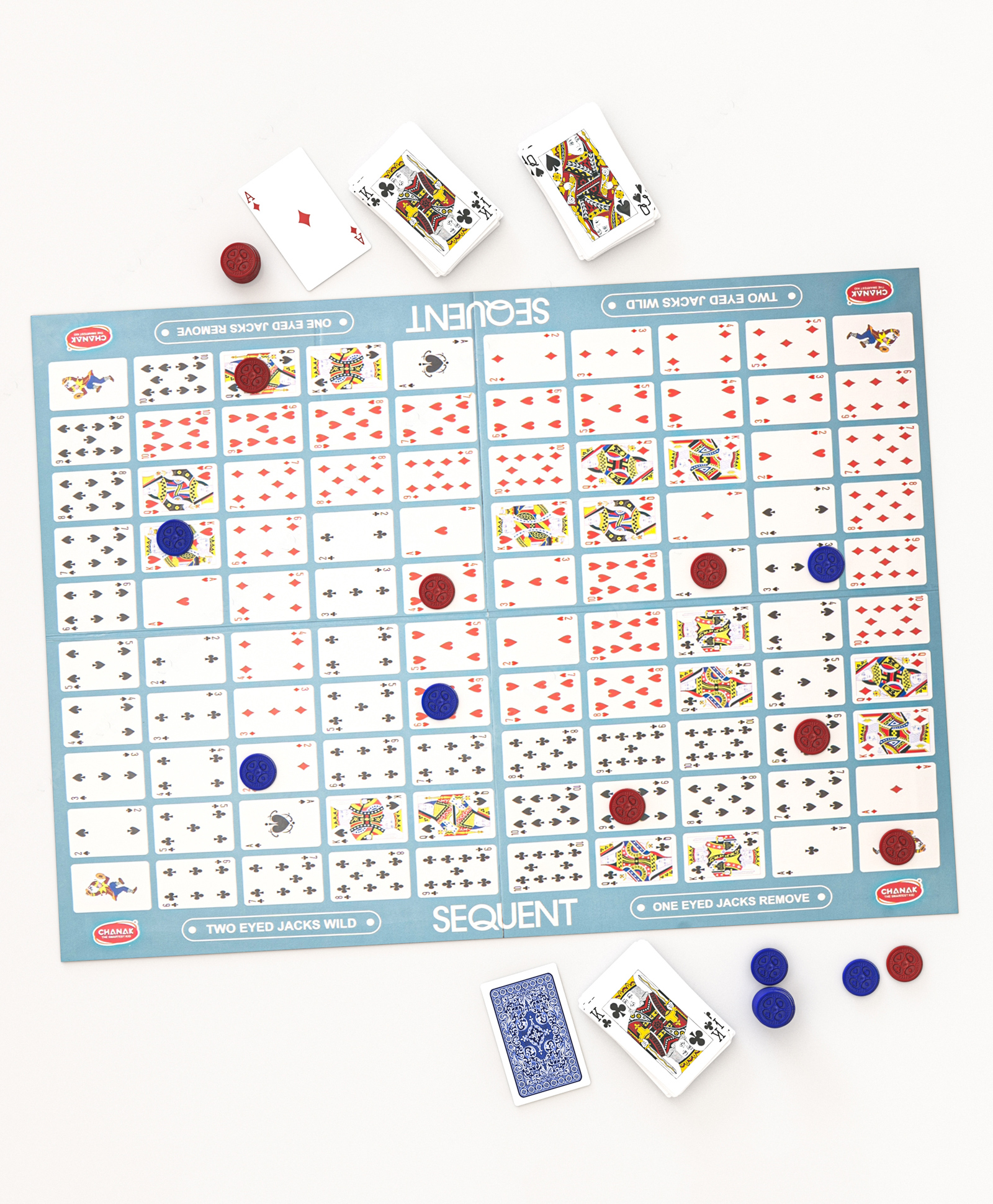 Baybee Sequence Board Game for Kids with Foldable Playing Board Mat 135 Chips & Play Cards Toys for Kids  - Multicolor-image-6