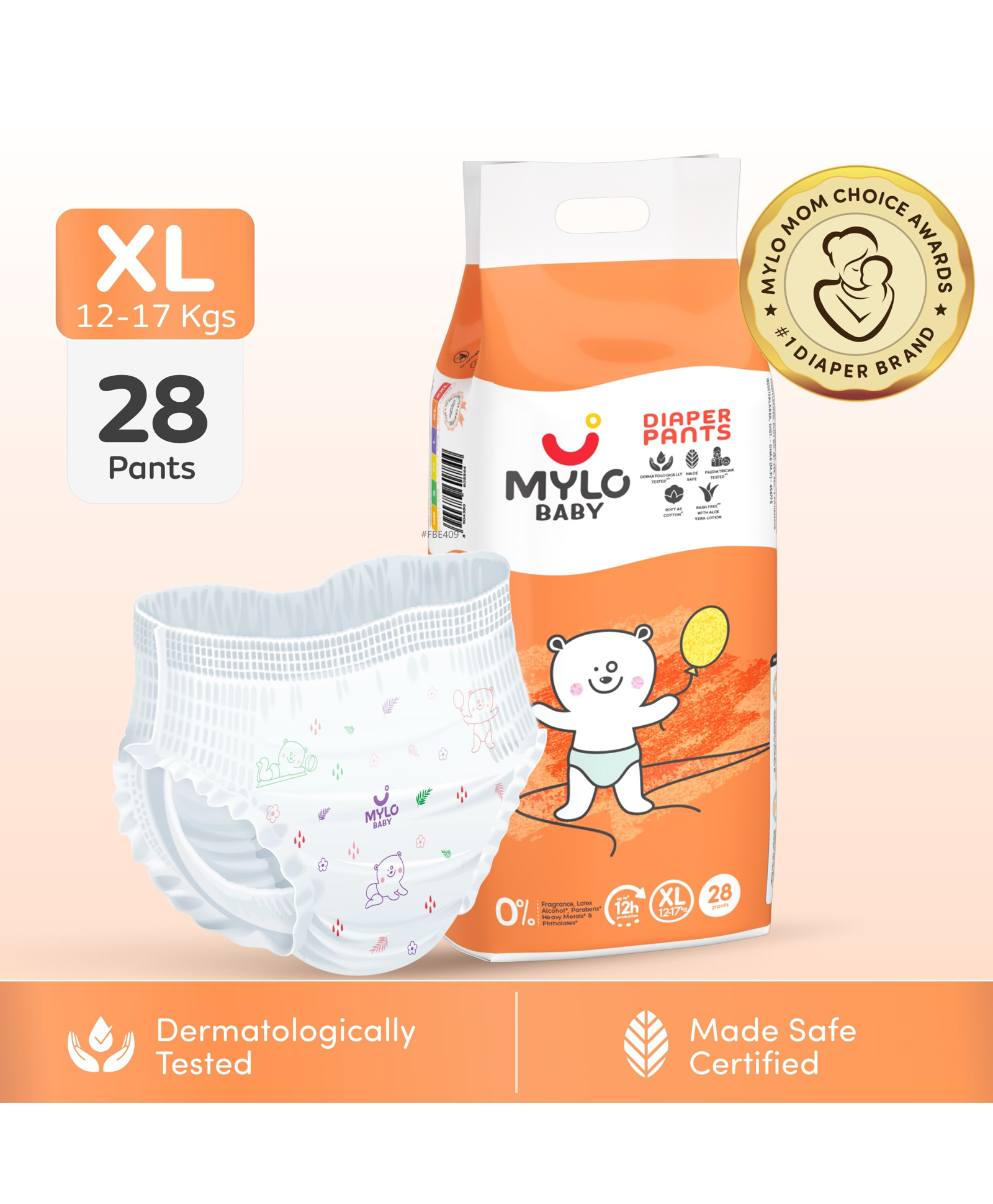 Mylo Baby Diaper Pants Extra Large XL Size 12-17 kgs with ADL Technology - 28 Count - 12 Hours Protection-image-47