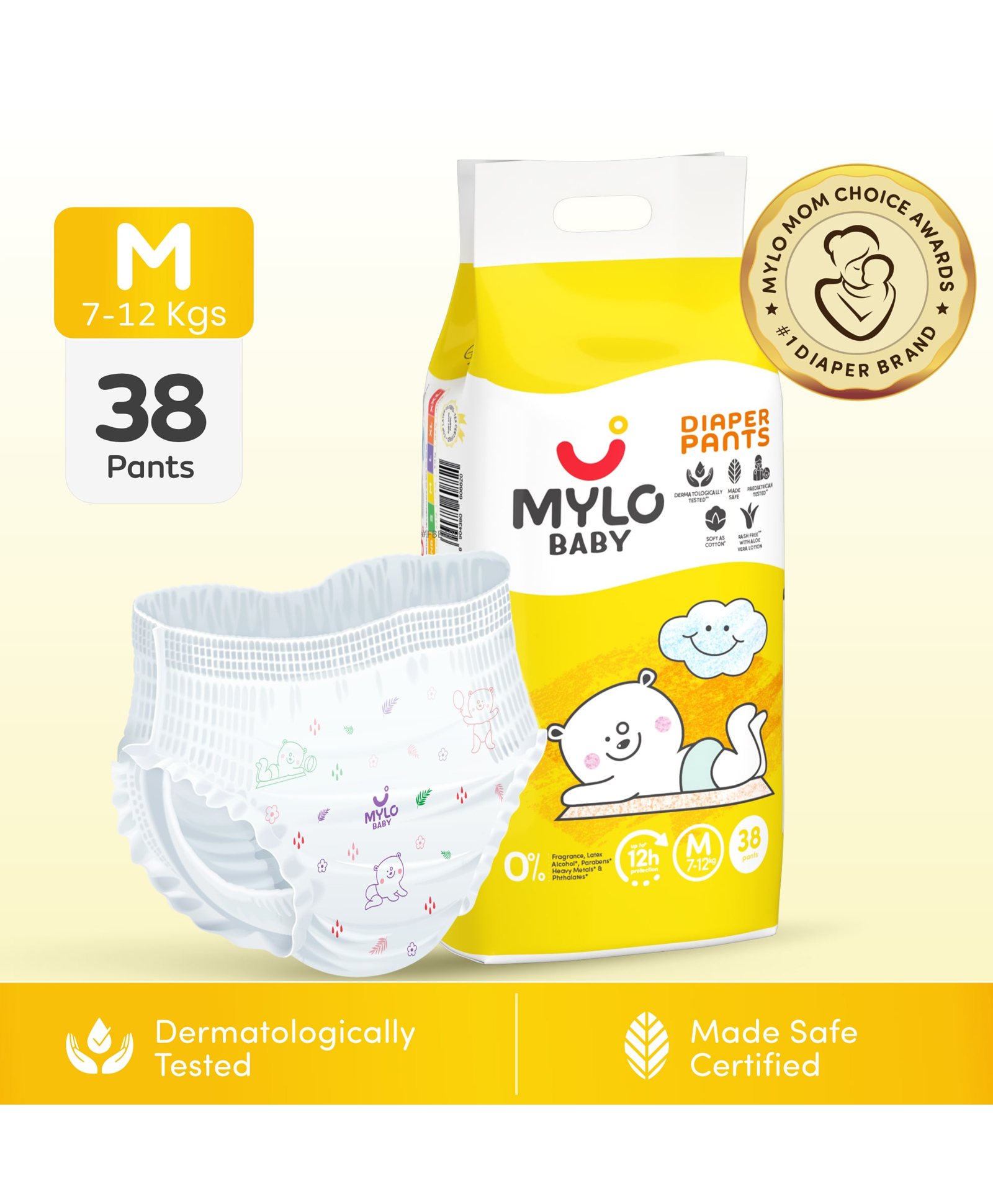 Mylo Baby Diaper Pants Medium M Size 7-12 kgs with ADL Technology - 38 Count - 12 Hours Protection-picture-23