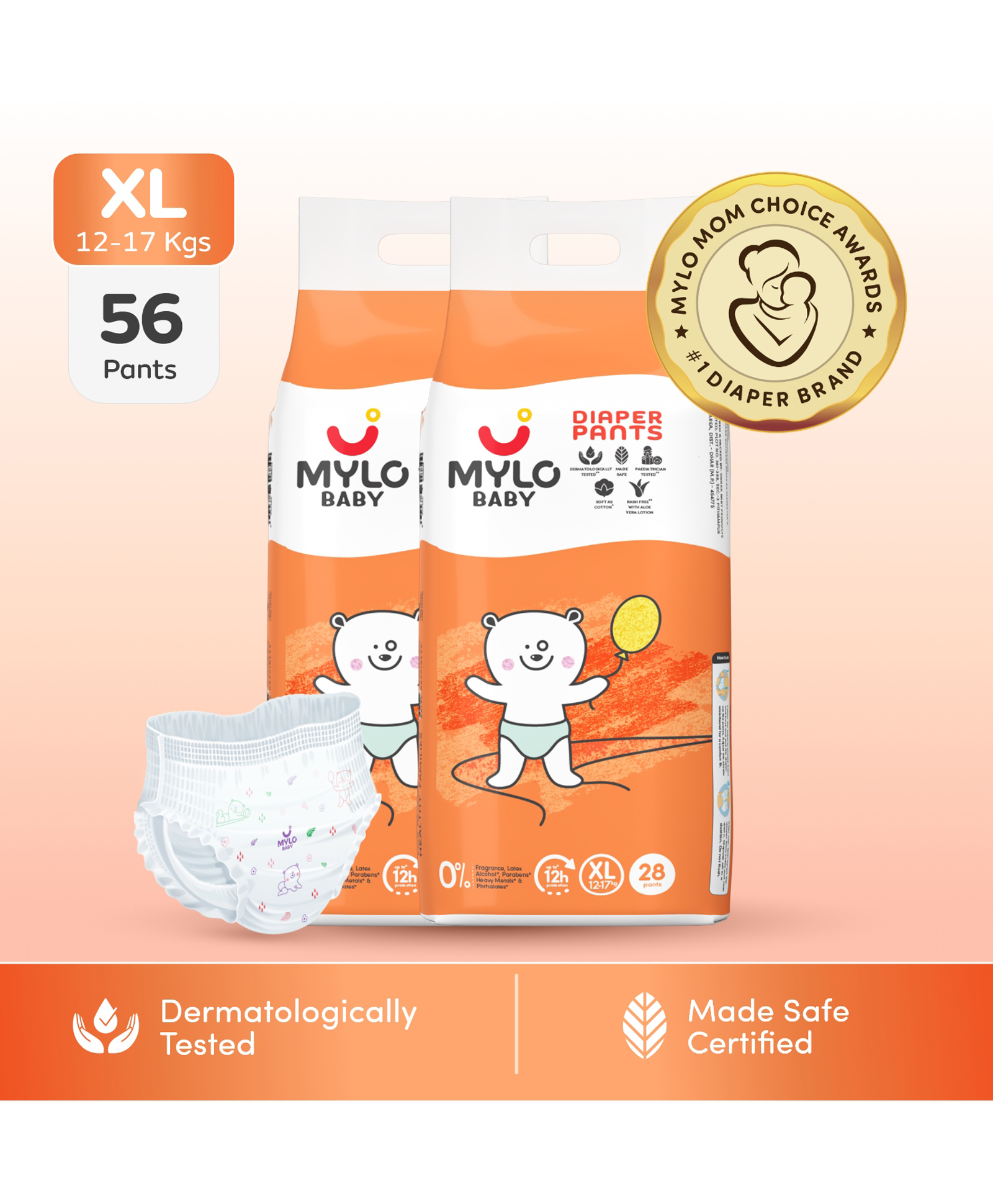 Mylo Baby Diaper Pants Extra Large XL Size 12-17 kgs with ADL Technology - 56 Count - 12 Hours Protection-picture-35