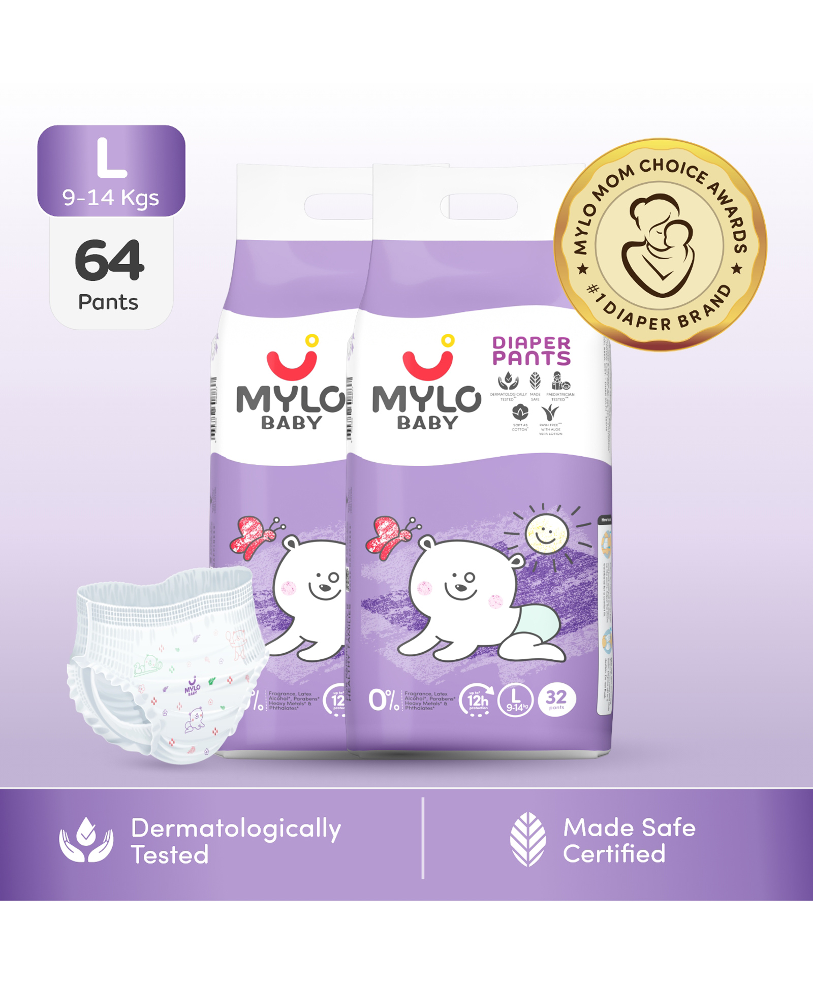 Mylo Baby Diaper Pants Large L Size 9-14 kgs with ADL Technology - 64 Count - 12 Hours Protection-picture-38