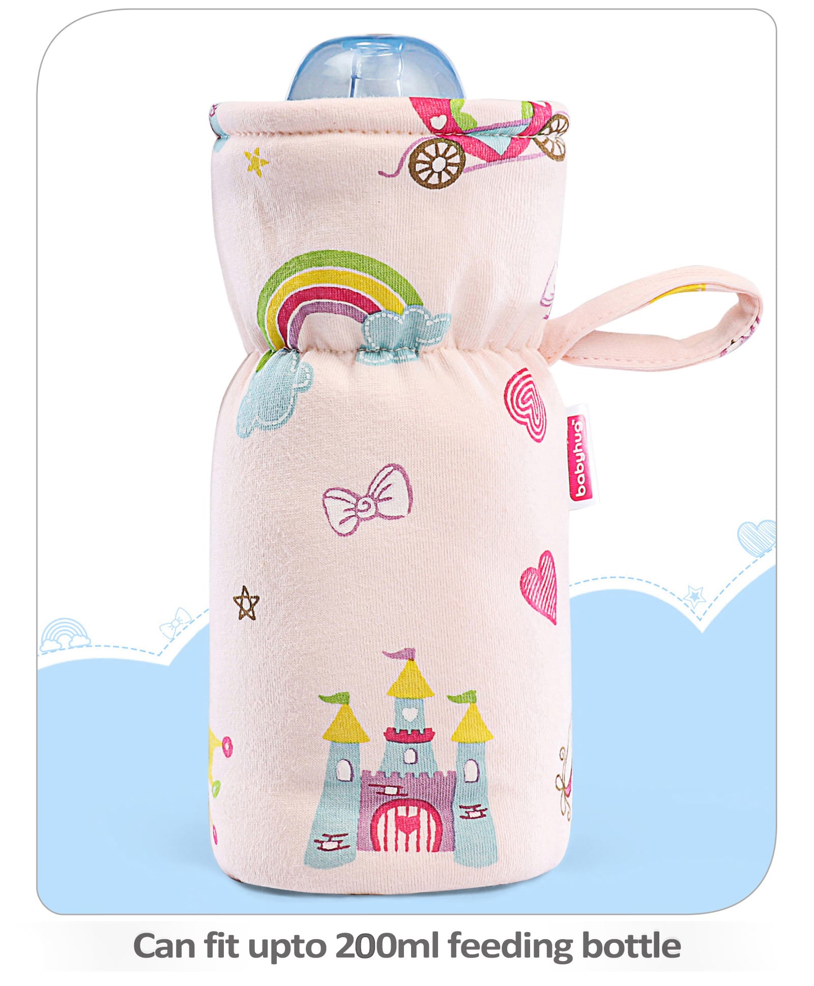 Babyhug 100% Cotton Premium Feeding Bottle Cover with Sherpa Lining Princess Castle Print - Fits upto 330 ml