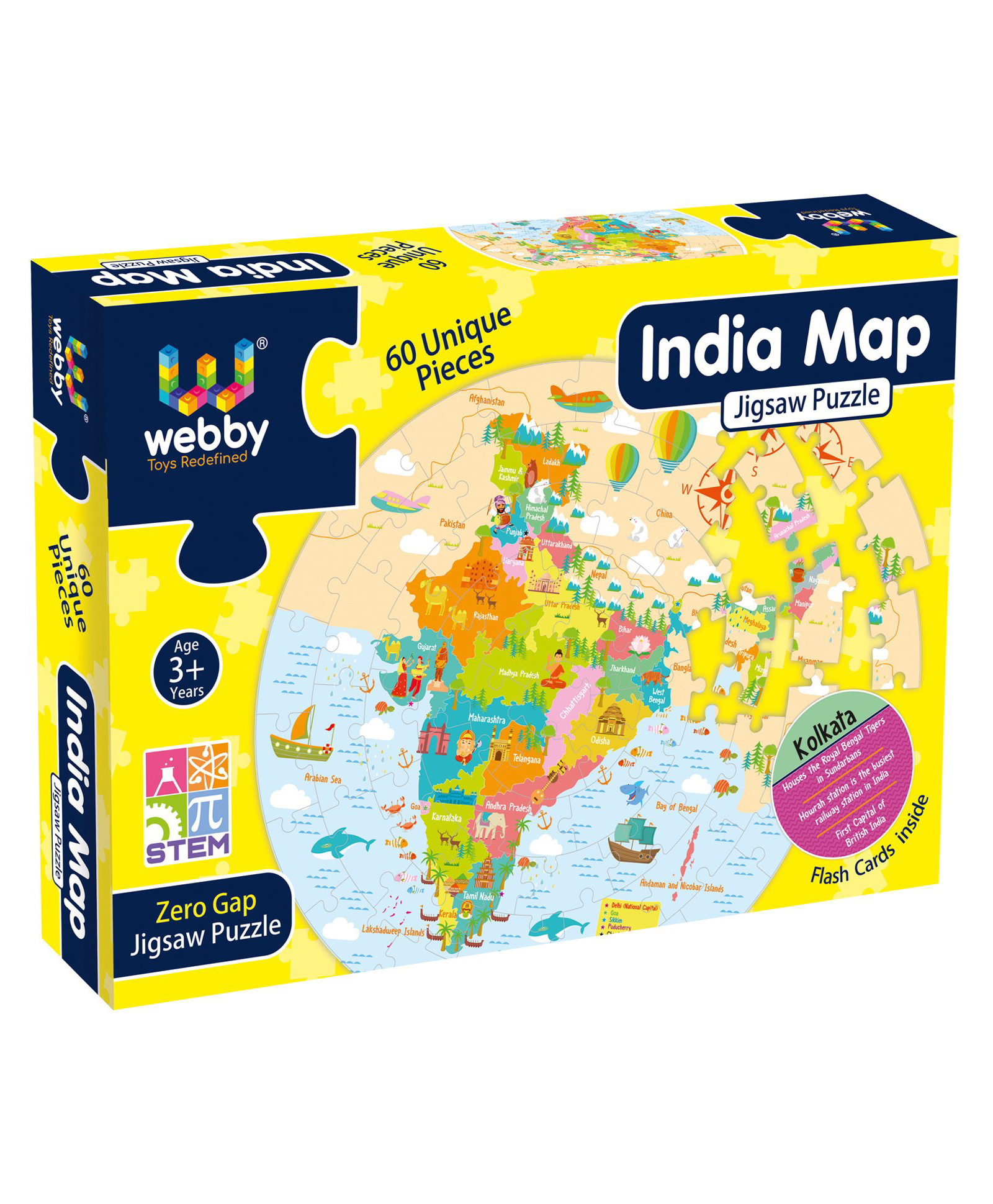 Lattice Amazing India Map Jigsaw Floor Puzzle Double Sided Flashcards Multicolour - 60 Pieces-image-28