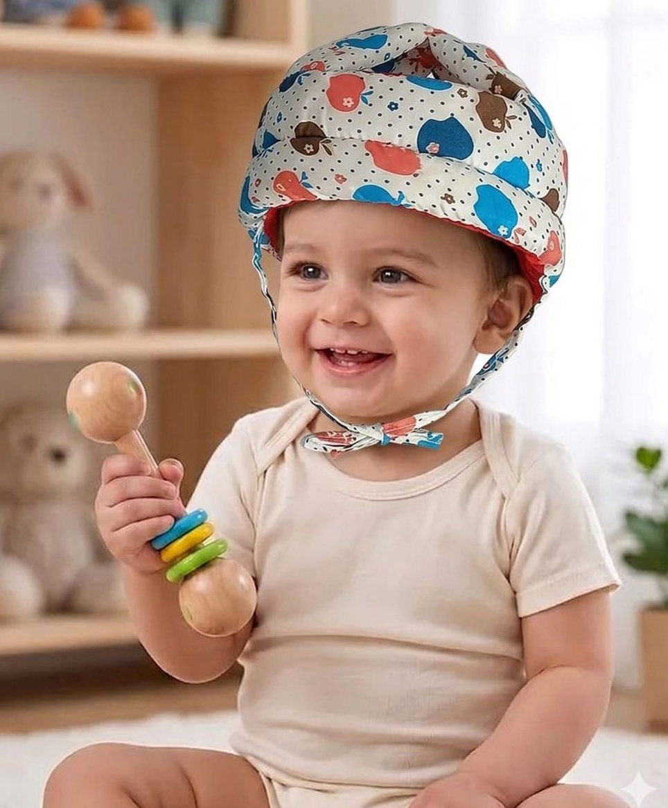 BOXOT IMPEX Adjustable Cushioned Baby Safety Helmet White (Blue Dotted)-picture-11