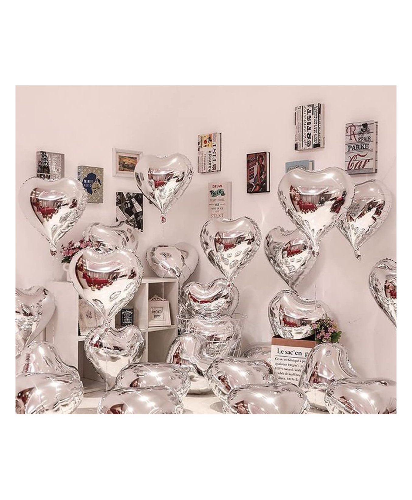 AMFIN  Heart Foil Theme Decoration Balloon  Silver - Pack Of 20-image-30