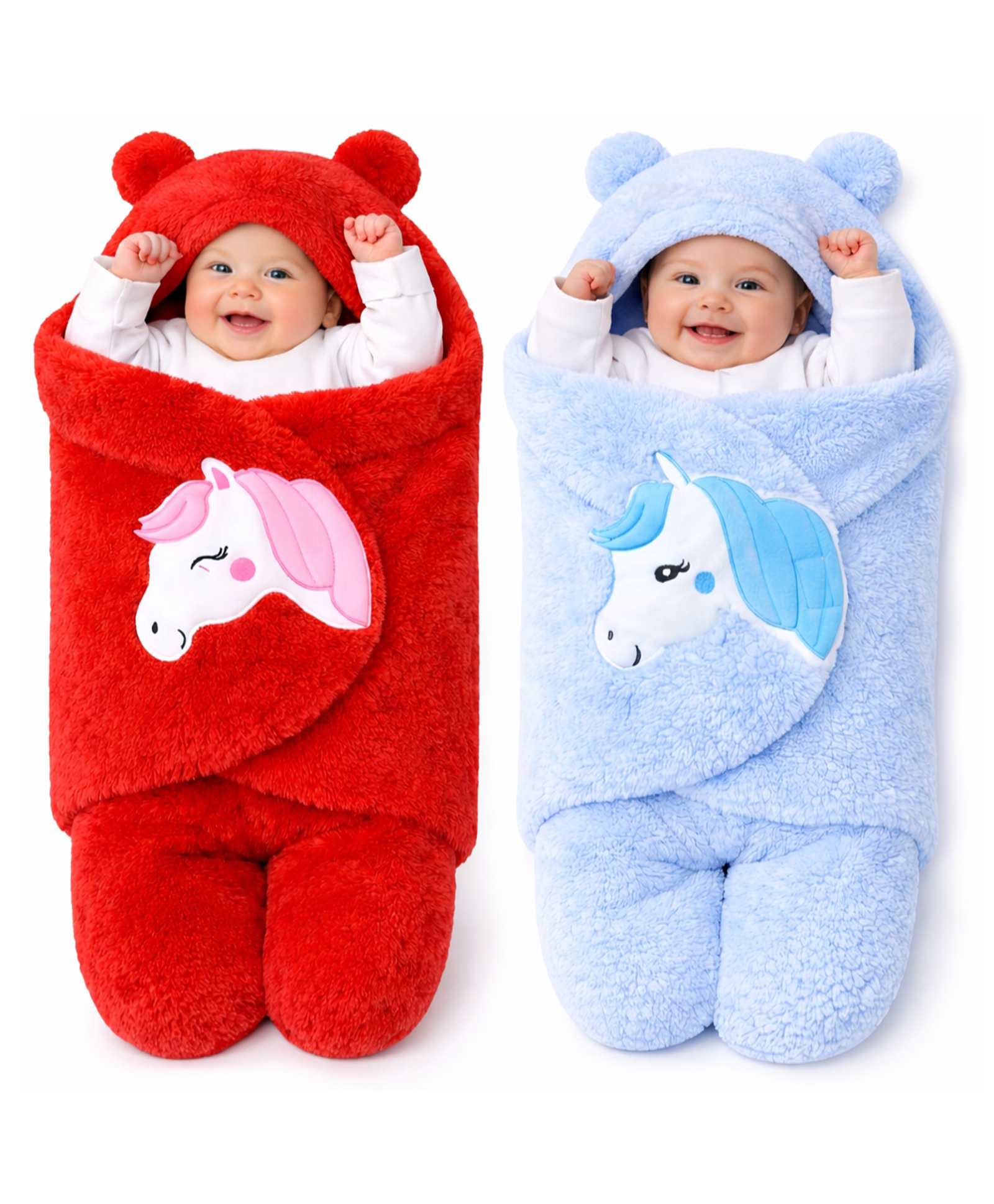 Brandonn Flannel Hooded Wearable Blanket Unicorn Patch Pack of 2 - Red & Sky Blue-picture-14