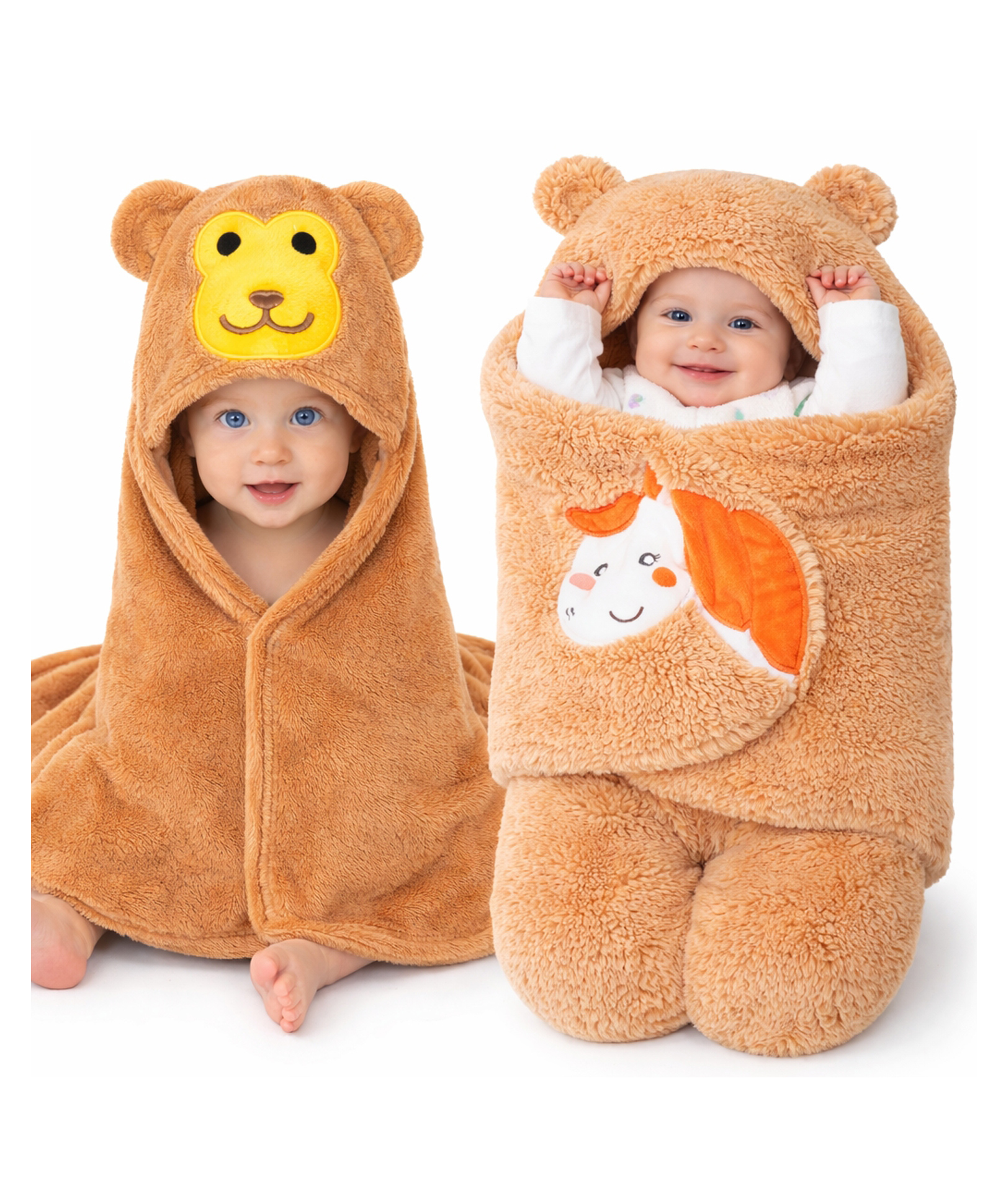 Brandonn Combo of Flannel Hooded Wearable Blanket Unicorn Patch And Hoodie Wrapper Pack of 2 - Beige-picture-19