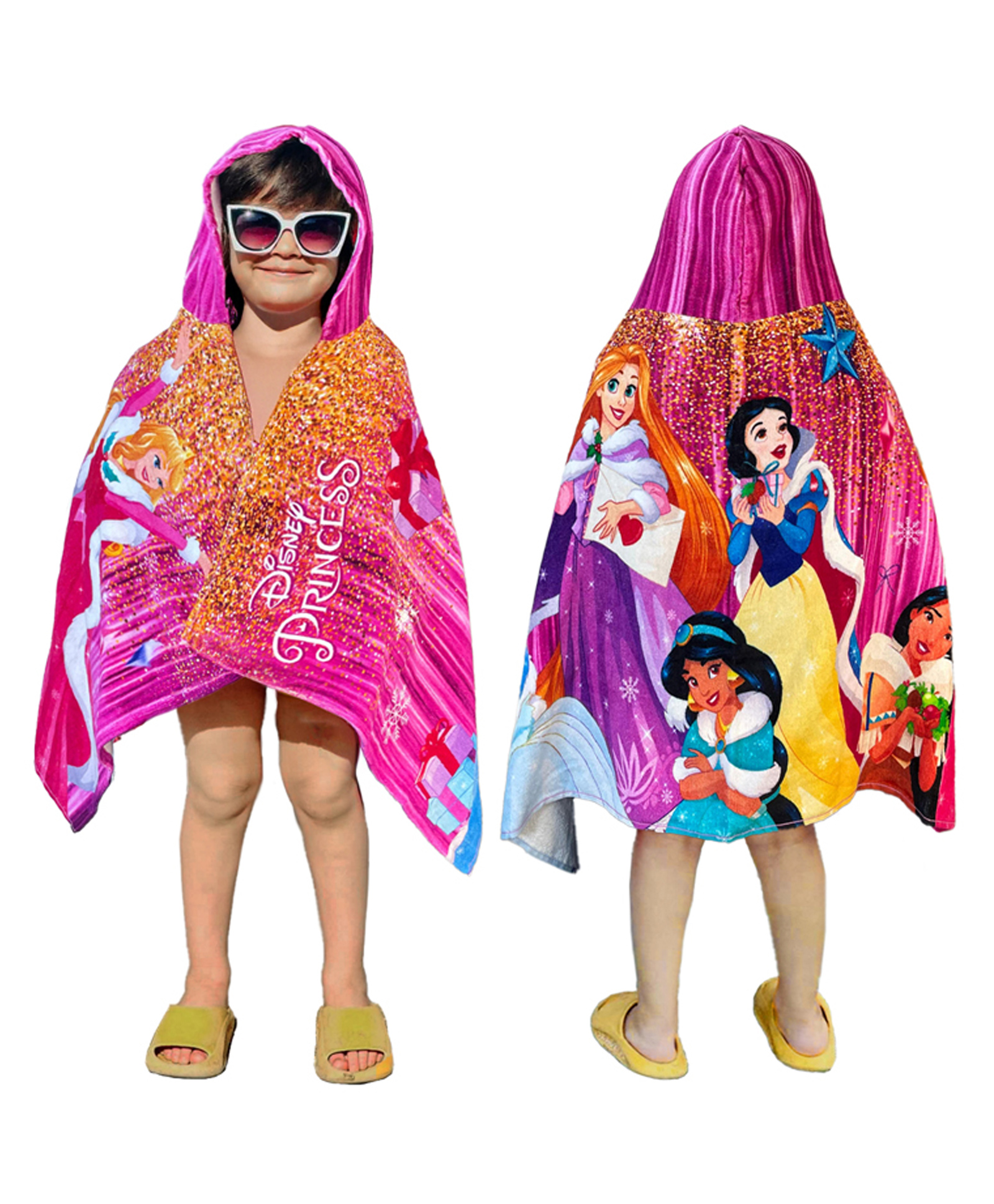 Sassoon Princess Terry Cotton Bath Pool Beach Hooded Towel Wrap for Kids - Pink-picture-14