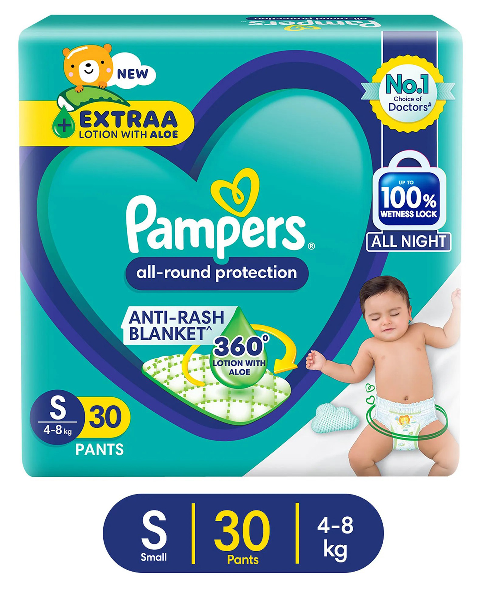 Pampers All Round Protection Diaper Style Pants Lotion With Aloe Vera Small - 30 Pieces-image-44