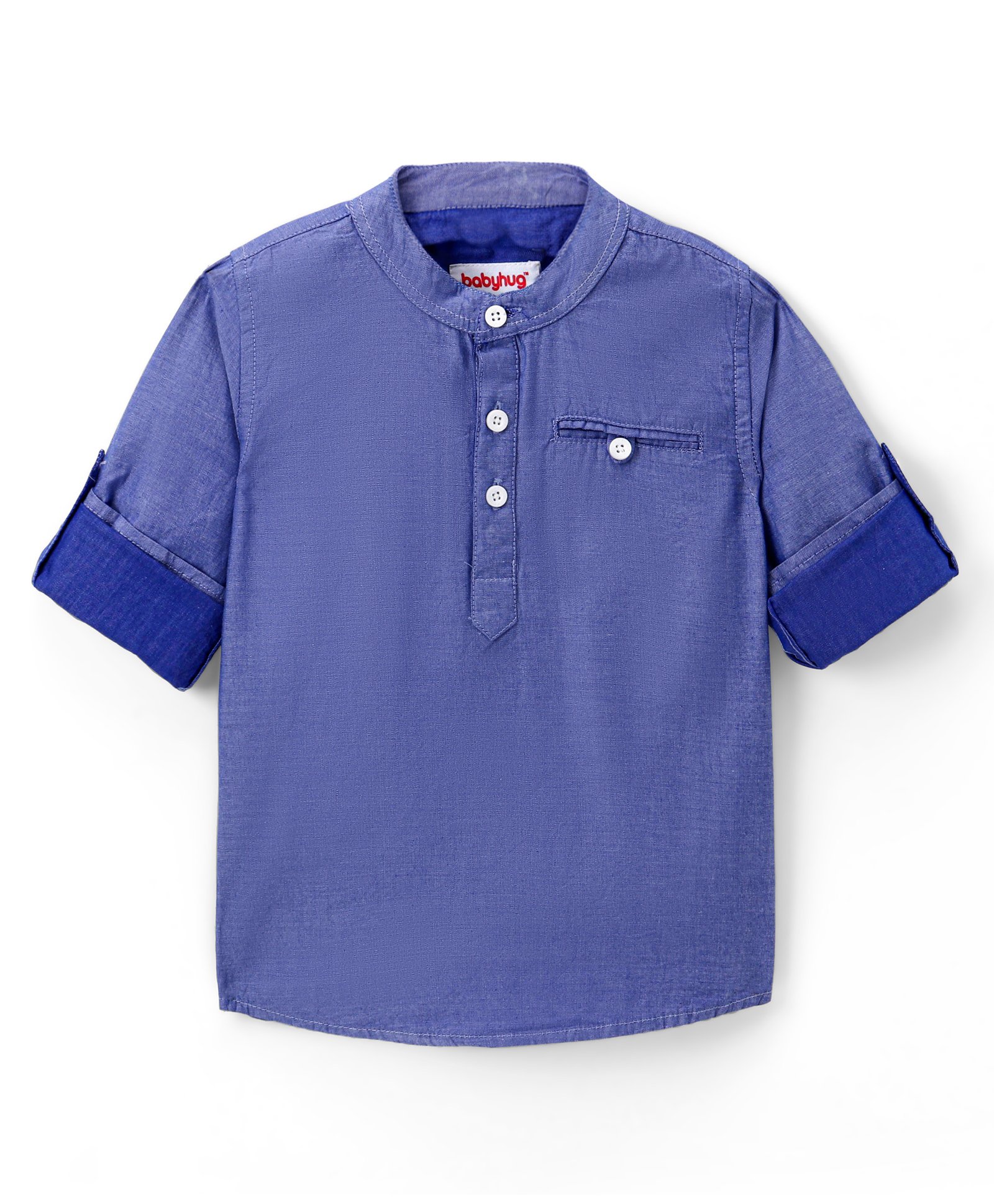 Babyhug 100% Cotton Full Sleeves Kurta Shirt Solid Color - Blue-image-5