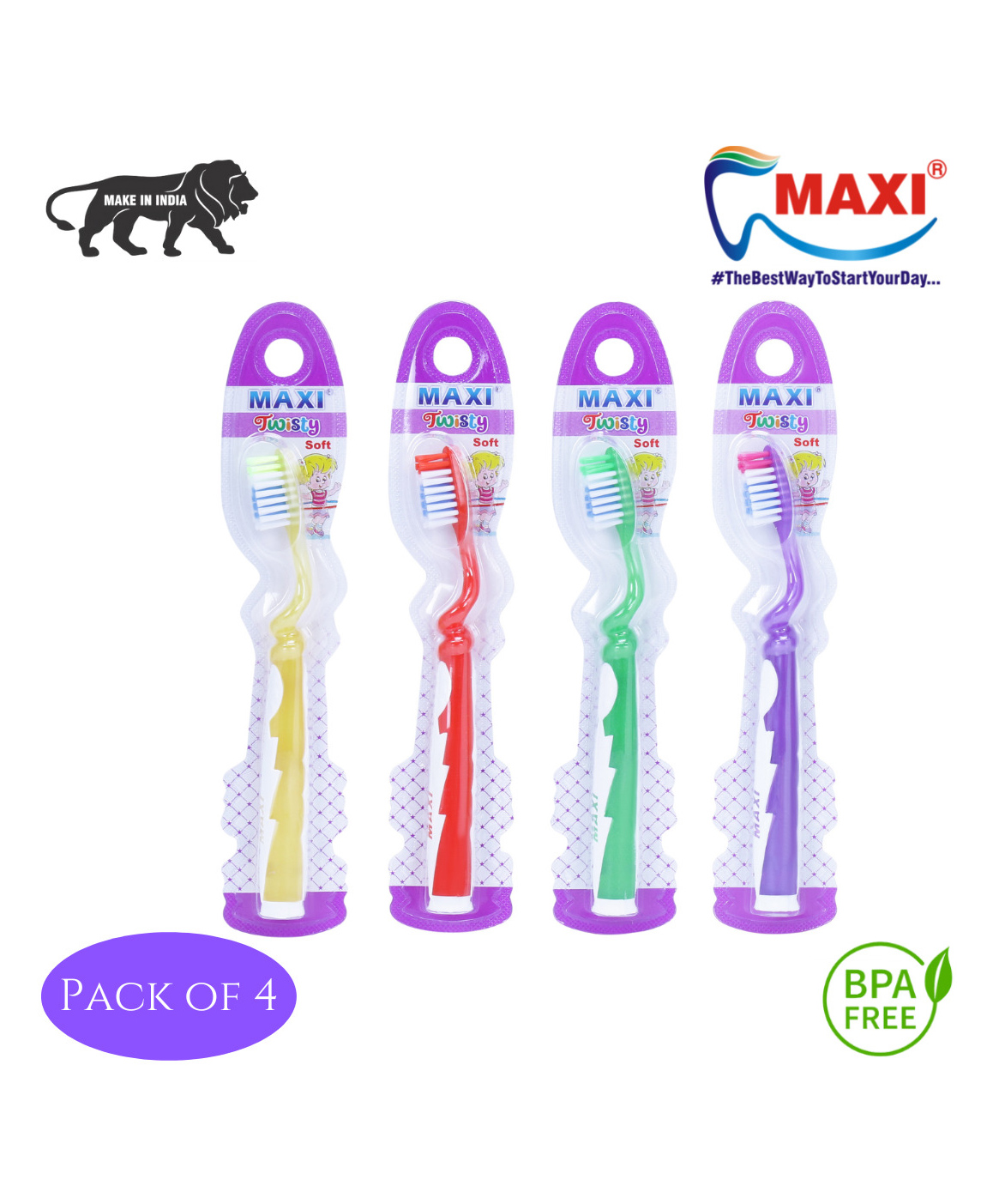MAXI Twisty Junior Toothbrush Multicolour - Pack of 4-image-33