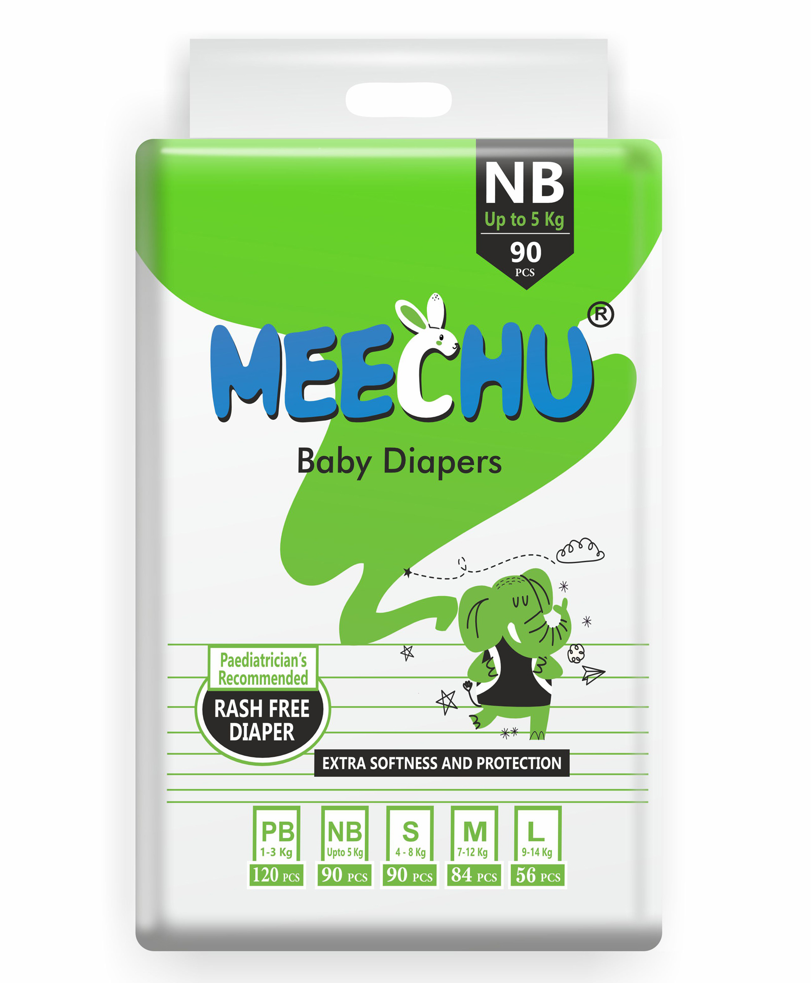 Meechu Baby Tape Style Diapers Super Saver Jumbo Pack New Born- 90 Pieces-image-15