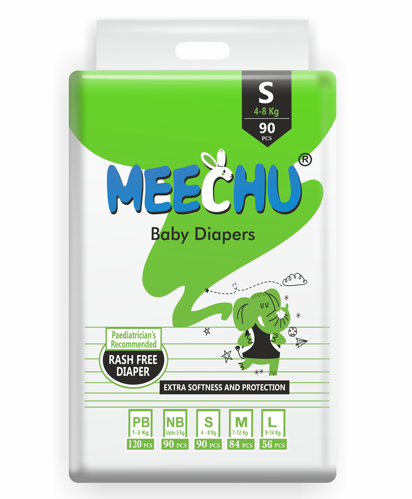 Meechu Baby Tape Style Diapers Super Saver Jumbo Pack Small - 90 Pieces-image-16