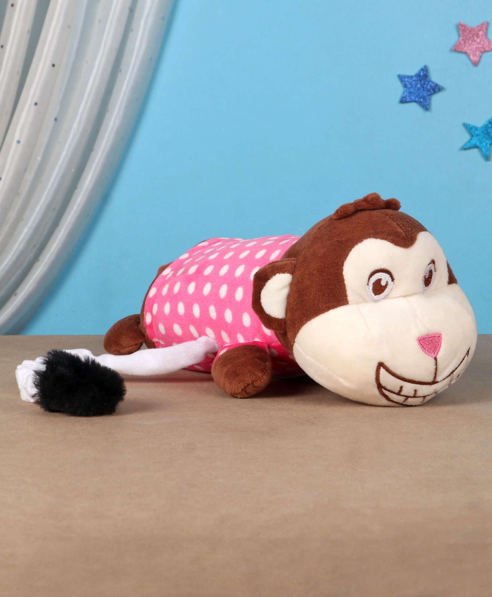 Aarohi Toys Laughing Roffel Monkey Soft Toy Brown Pink - Length 30 cm-image-4