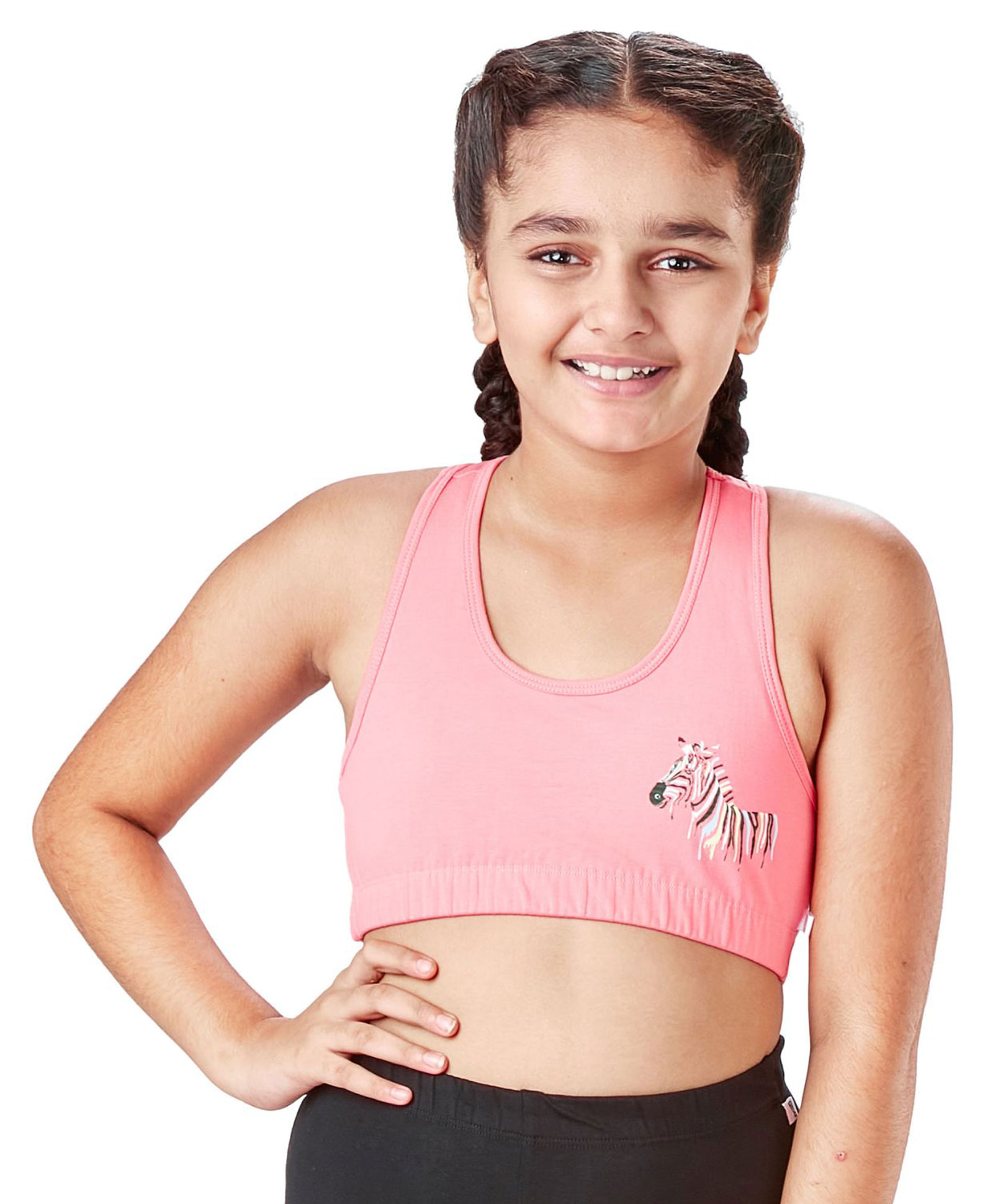 Plan B 95% Cotton 5% Spandex Double Layered Racer Back Zebra Printed Sports Bra  - Coral-picture-10