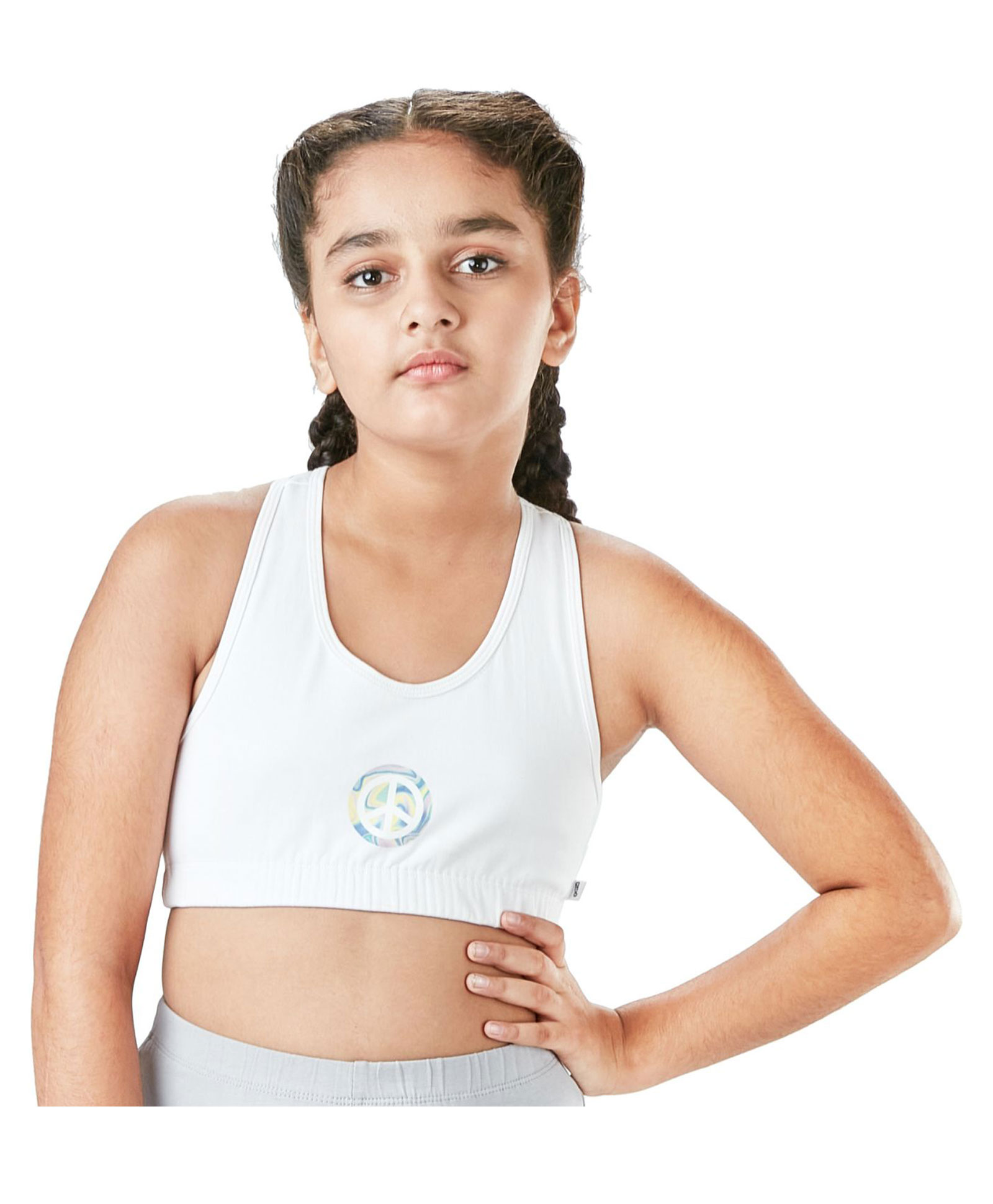 Plan B 95% Cotton 5% Spandex Double Layered Racer Back Sports Bra - White-picture-13