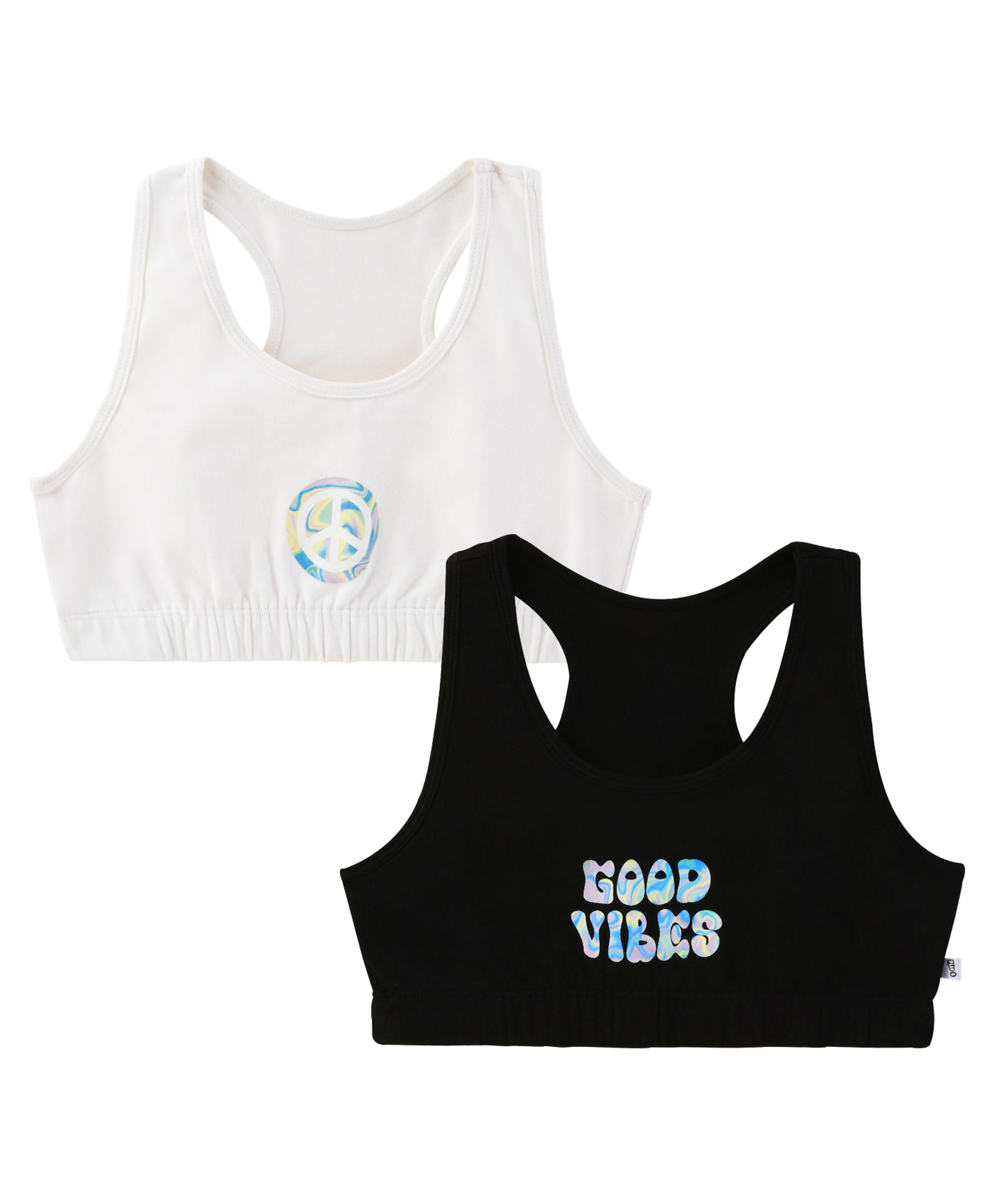 Plan B 95% Cotton 5% Spandex Pack Of 2 Double Layered Racer Back Good Vibes & Peace Printed Sports Bras - Black & White-image-32