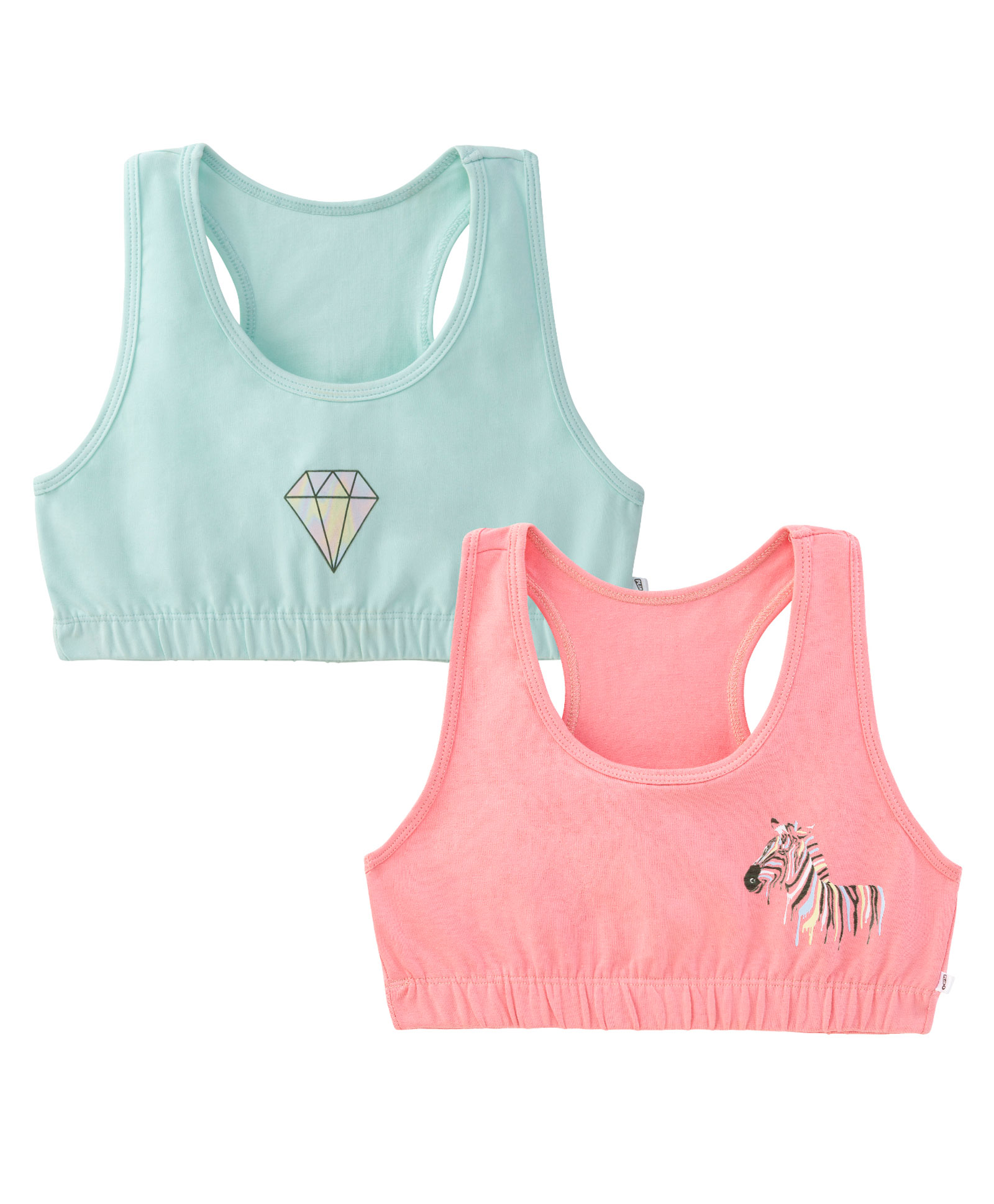 Plan B 95% Cotton 5% Spandex Pack Of 2 Double Layered Racer Back Zebra & Diamond Printed Sports Bras - Mint Green & Coral-image-37