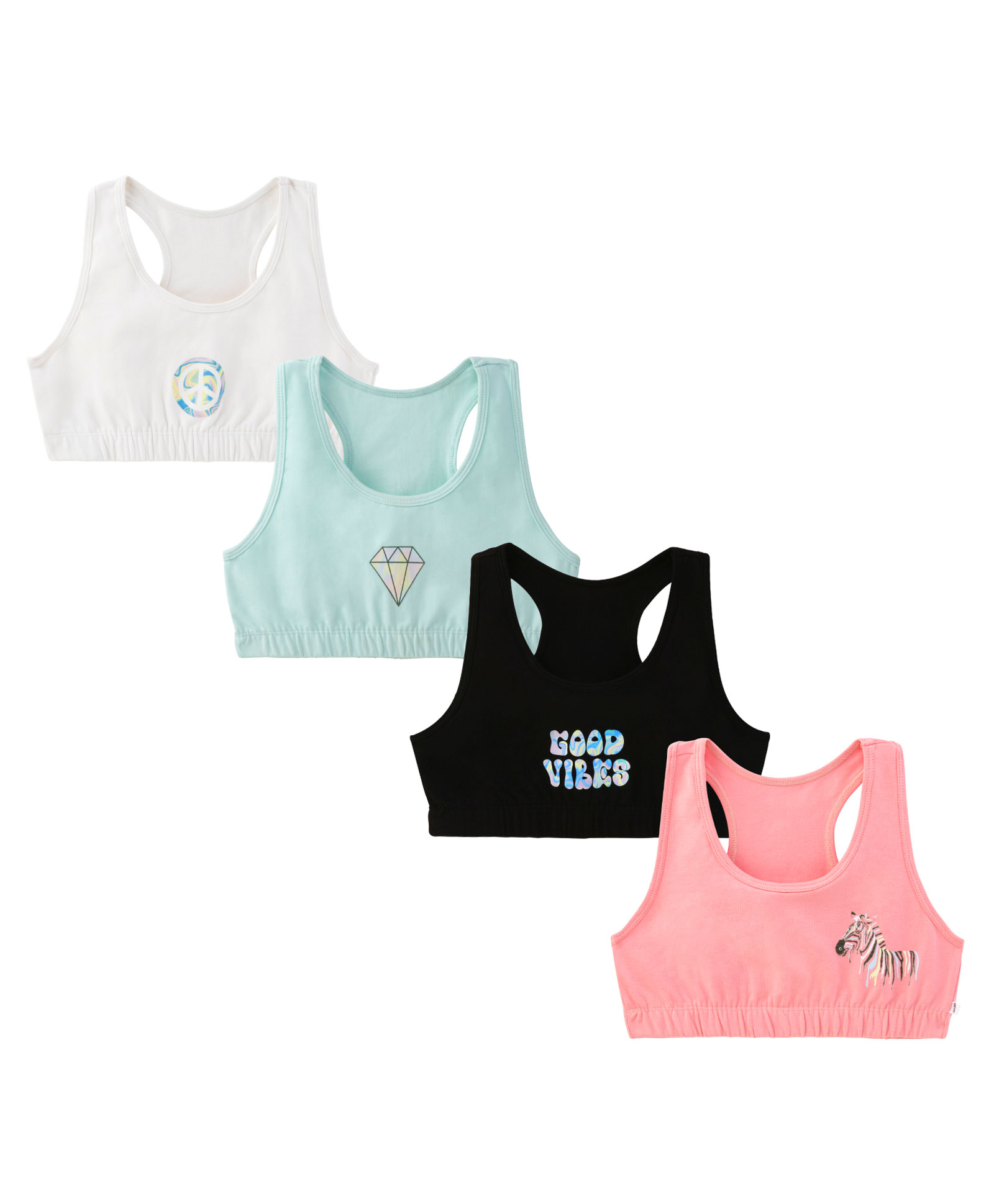 Plan B 95% Cotton 5% Spandex Pack Of 3 Double Layered Racer Back Zebra Peace Good Vibes Diamond Printed Sports Bras - Multi Colour-image-33