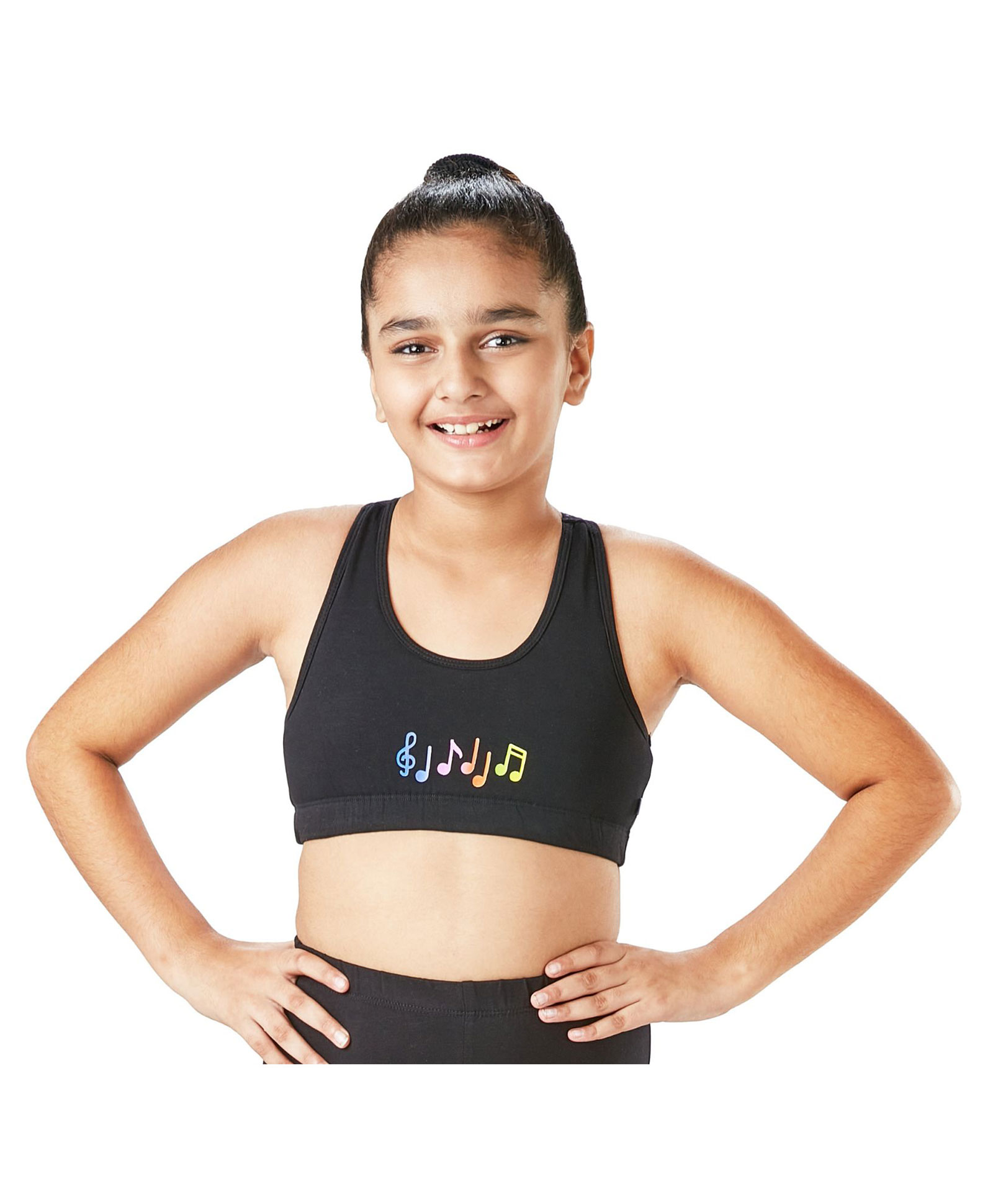 Plan B 95% Cotton 5% Spandex Lightly Padded Racer Back Music Cords Printed Sports Bra - Black-picture-28