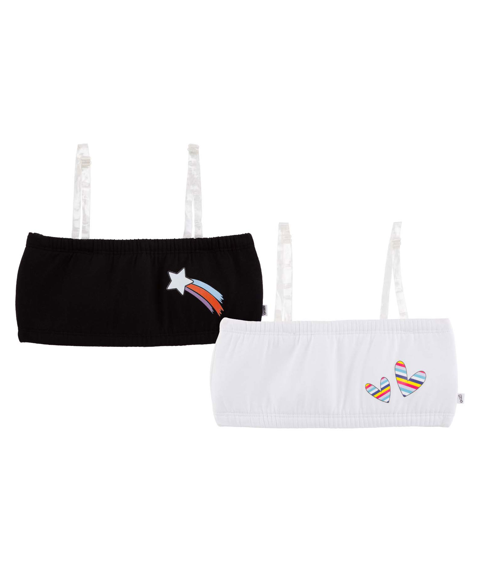 Plan B Pack Of 2 95% Cotton 5% Spandex Lightly Padded Star & Heart Printed Tube Bras With Removable Straps - Black & White-picture-29