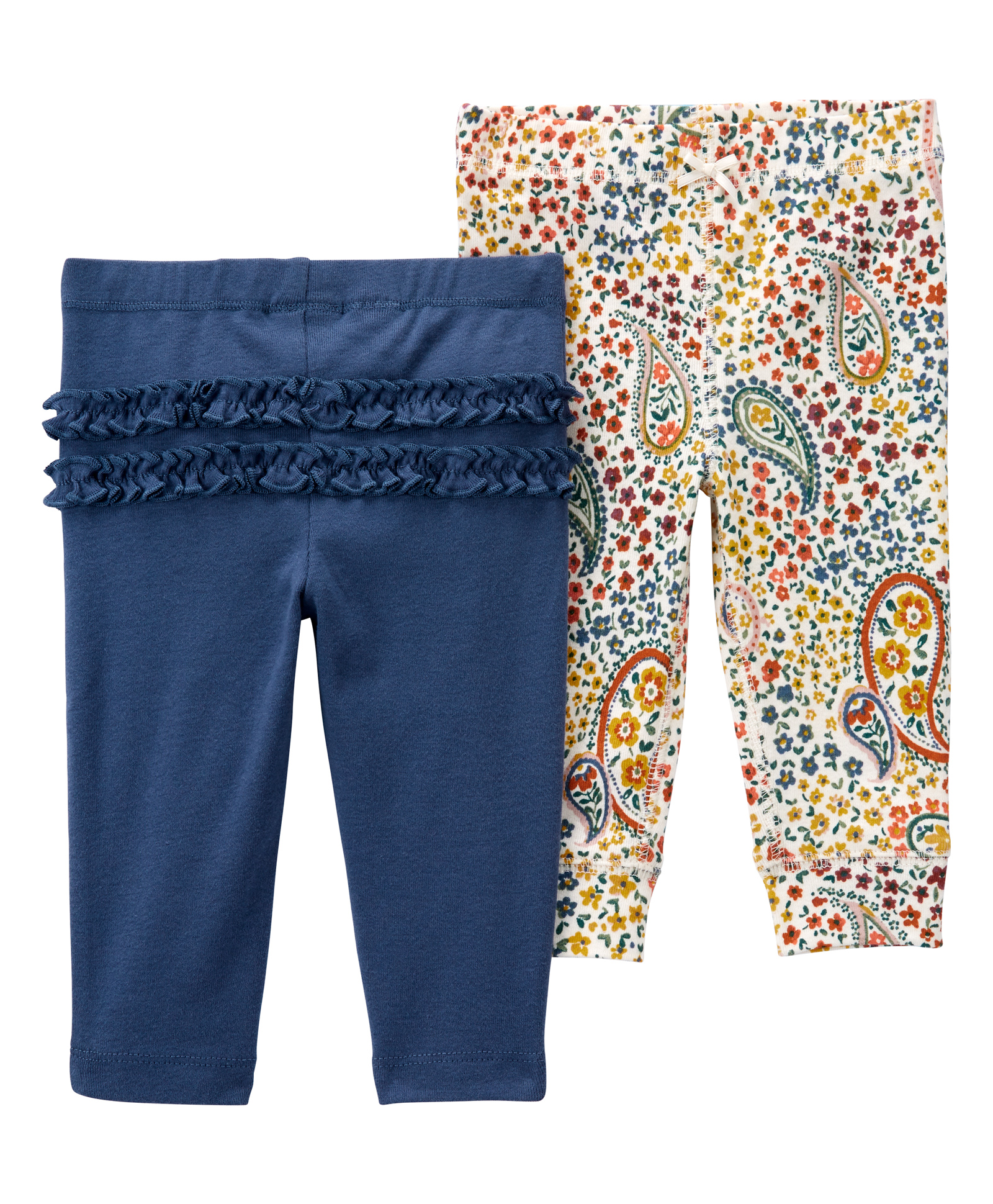 Carter's 100% Cotton Ankle Length Pull On Pants Printed with Frill Detailing Pack of 2 - Blue & White-picture-19