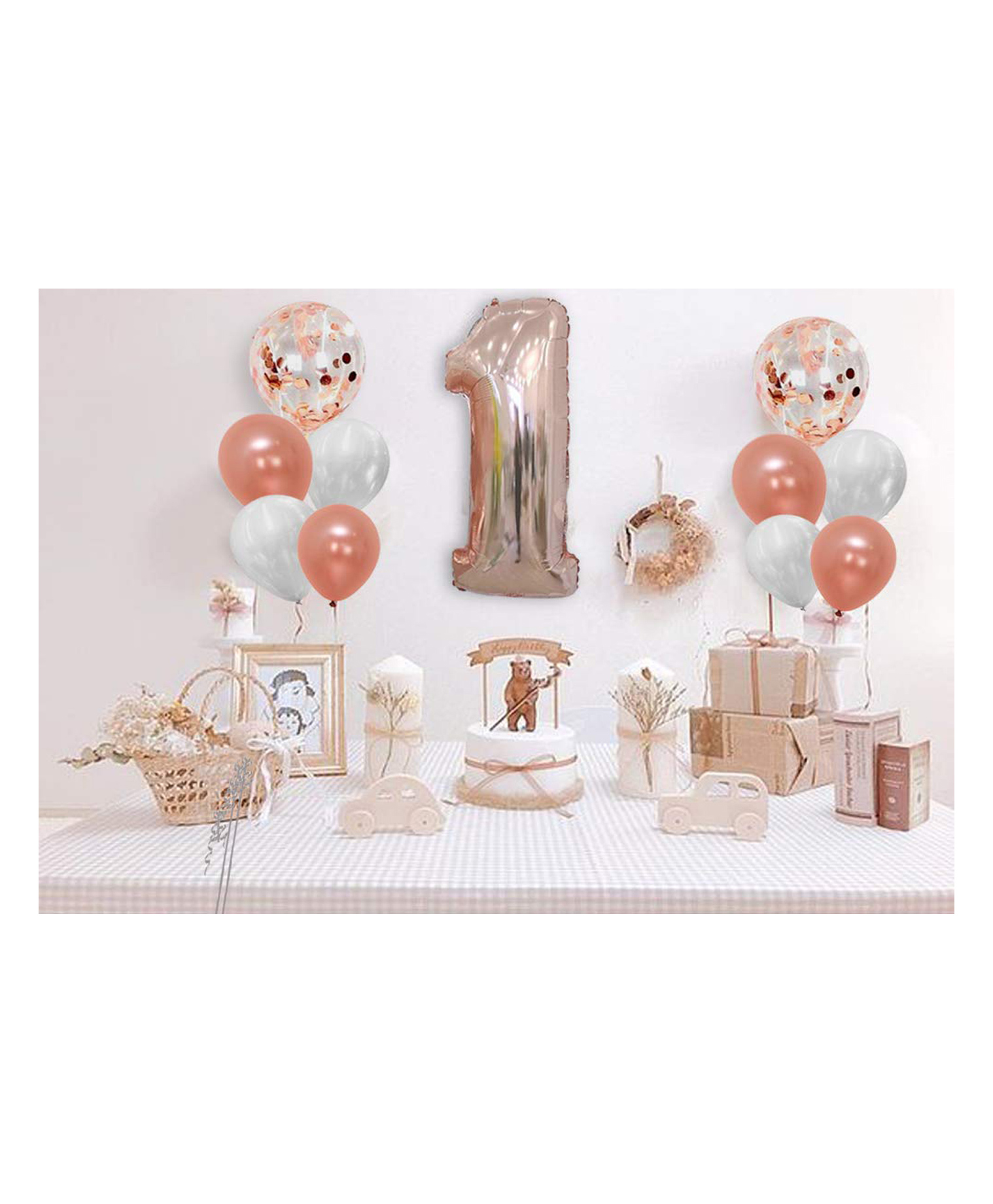 AMFIN  1 Number Foil Balloon Combo With Confetti & Metallic Balloons Bouquet for Birthday  Party Decorations Item Rose Gold - Pack Of 11-picture-24