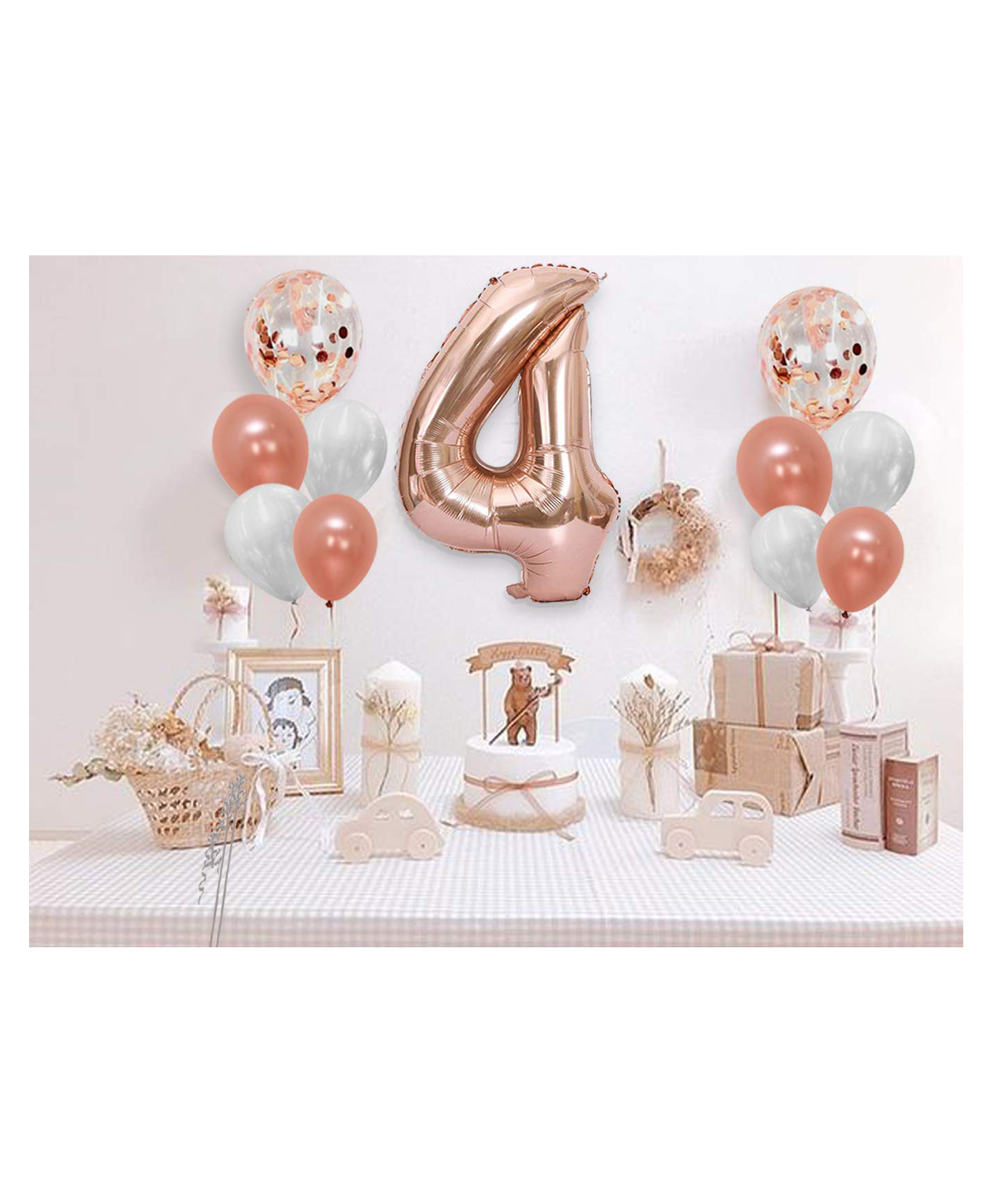 AMFIN  4 Number Foil Balloon Combo With Confetti & Metallic Balloons Bouquet for Birthday  Party Decorations Item Rose Gold - Pack Of 11-picture-20
