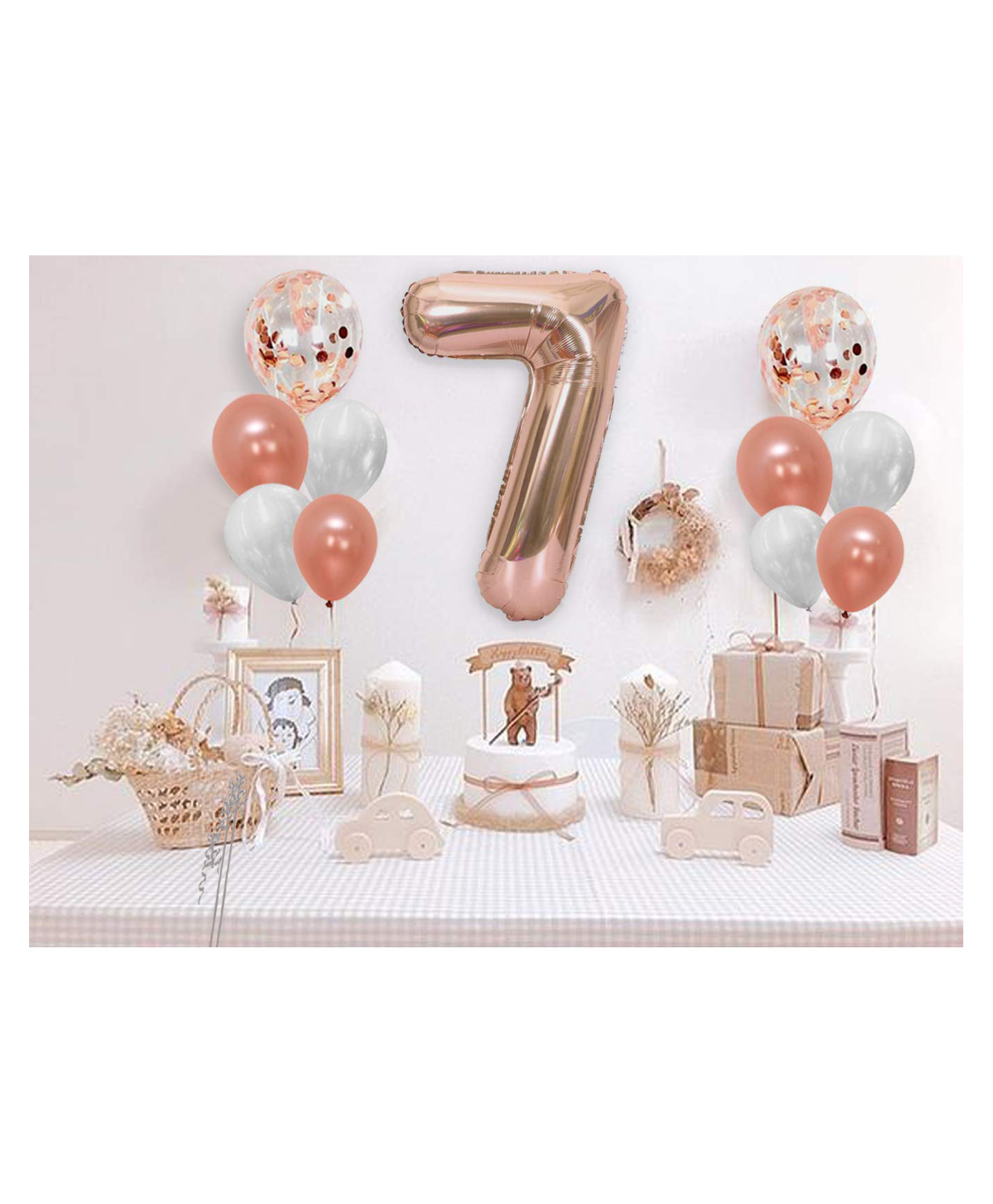 AMFIN  7 Number Foil Balloon Combo With Confetti & Metallic Balloons Bouquet for Birthday  Party Decorations Item Rose Gold - Pack Of 11-picture-25