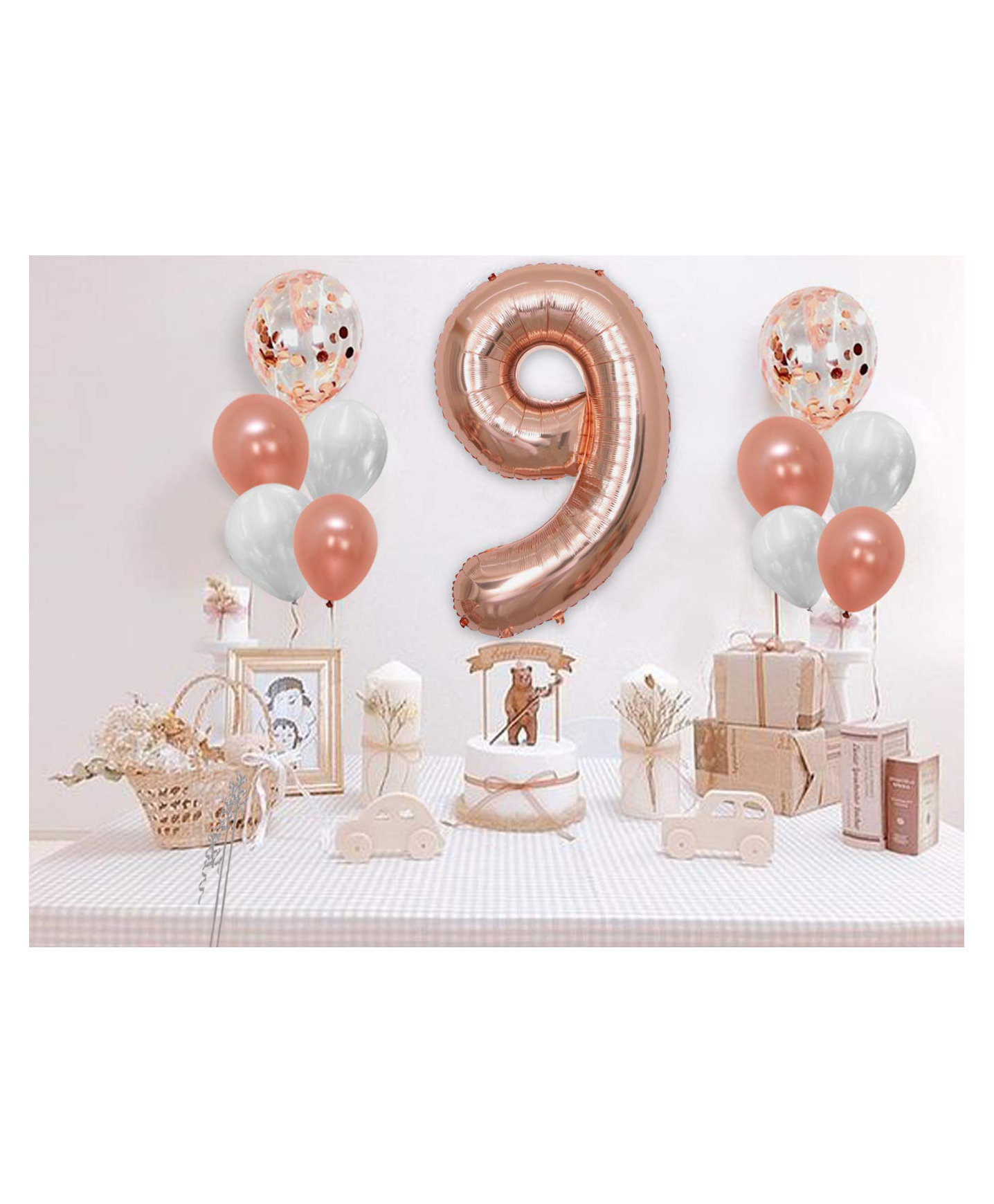 AMFIN  9 Number Foil Balloon Combo With Confetti & Metallic Balloons Bouquet for Birthday  Party Decorations Item Rose Gold - Pack Of 11-picture-26