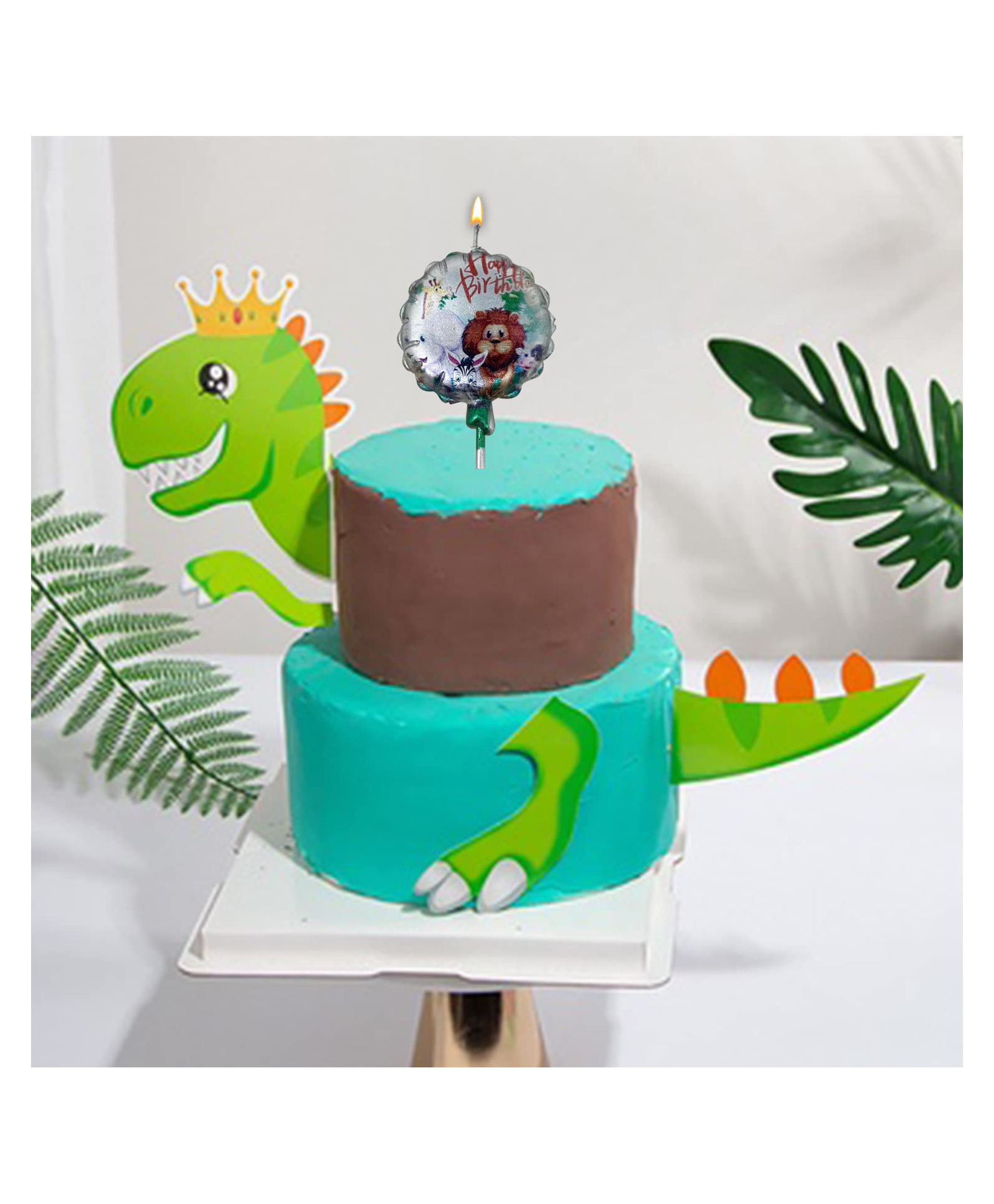 AMFIN Happy Birthday Cake Candles With Jungle Theme Cake Topper - Multicolour-image-8