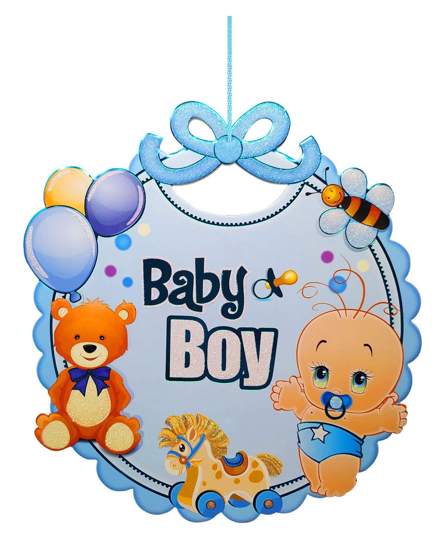 AMFIN® Baby Boy Hanging for Baby Announcement Baby Arrival Baby Shower Baby Party, Baby Birthday - Multi (Round with Bow Design)-image-20