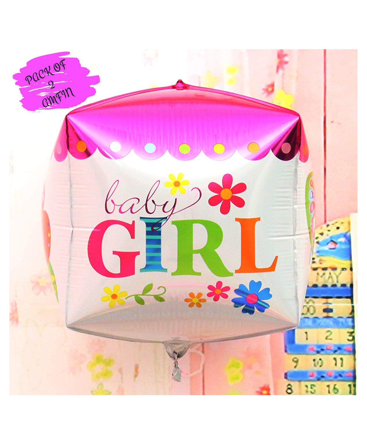 AMFIN 24 Inch Baby Girl Cubic Foil Balloons Baby Girl Balloons for Decoration Baby Girl Theme Party Decoration Pack of 2 - Pink-picture-14