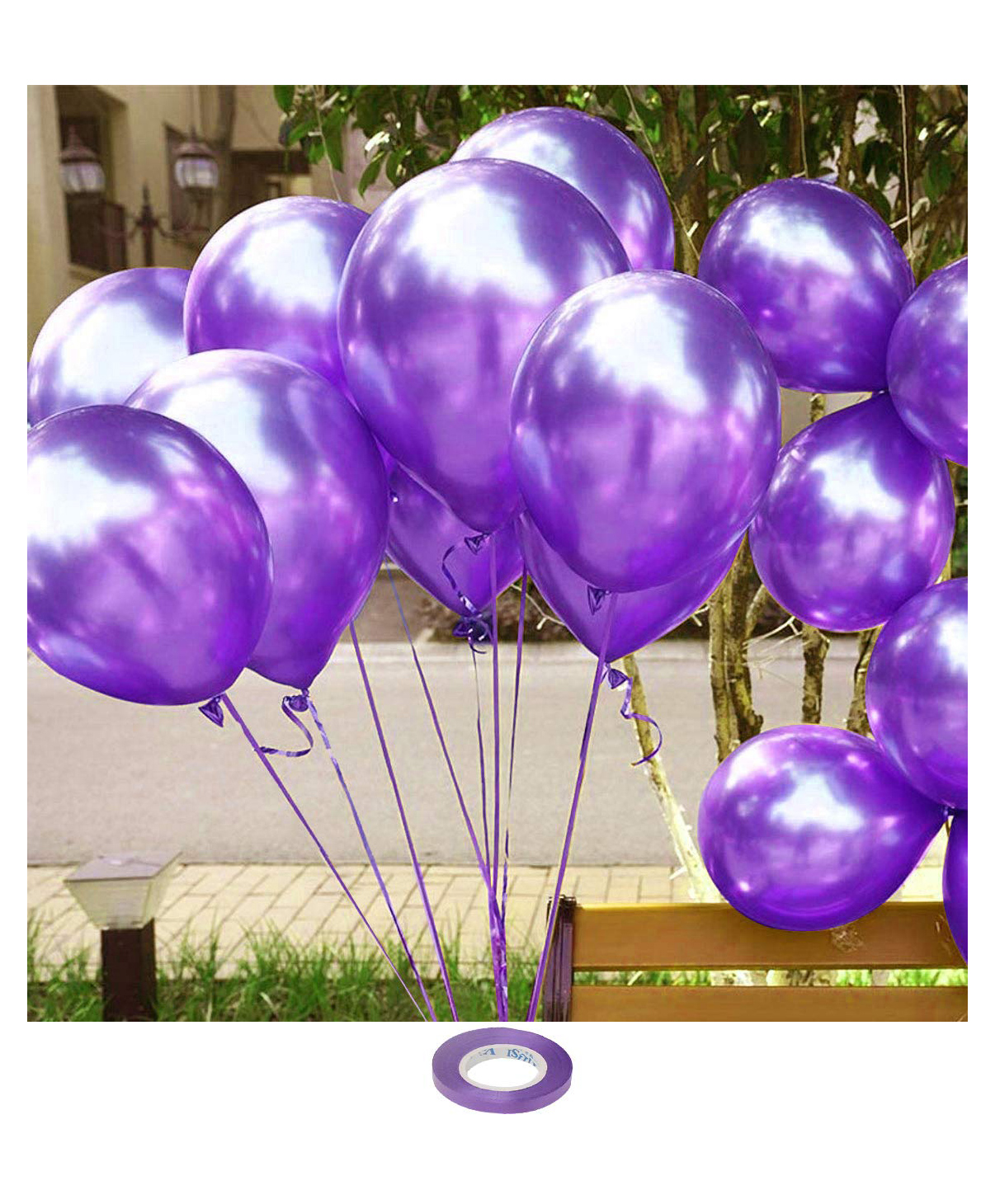 AMFIN Chrome Balloons with Curling Ribbon for Kids Birthday Party Decorations Purple - Pack of 26-image-32