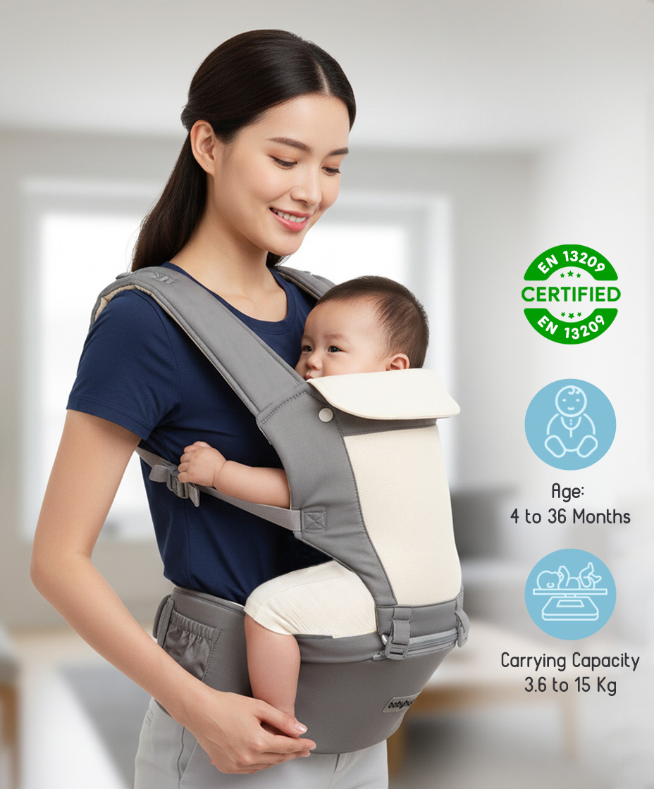 Babyhug Imperial 5 in 1 Hip Seat Baby Carrier- Grey