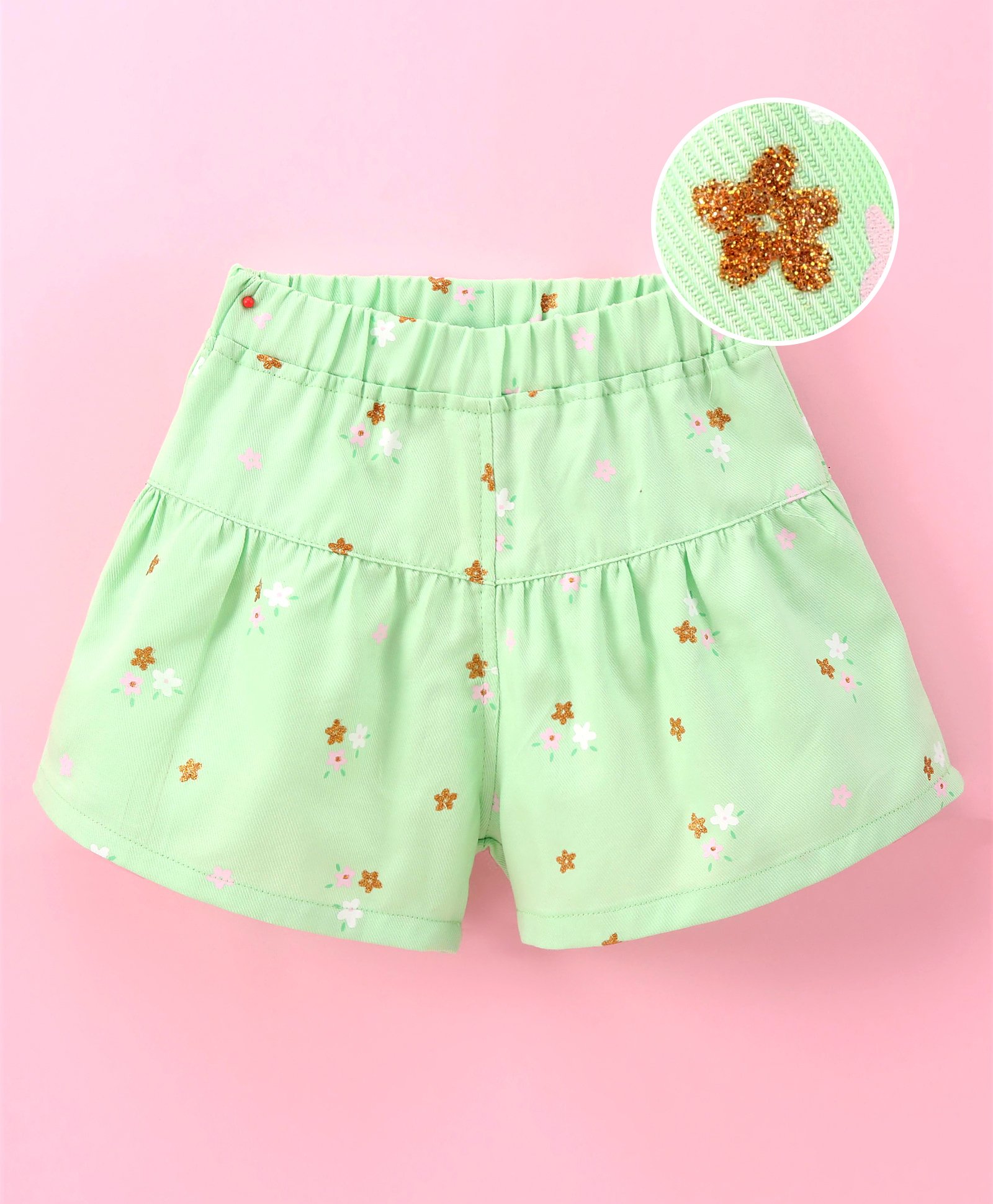 Little Kangaroos Mid Thigh Length Shorts Floral Print - Green-image-18