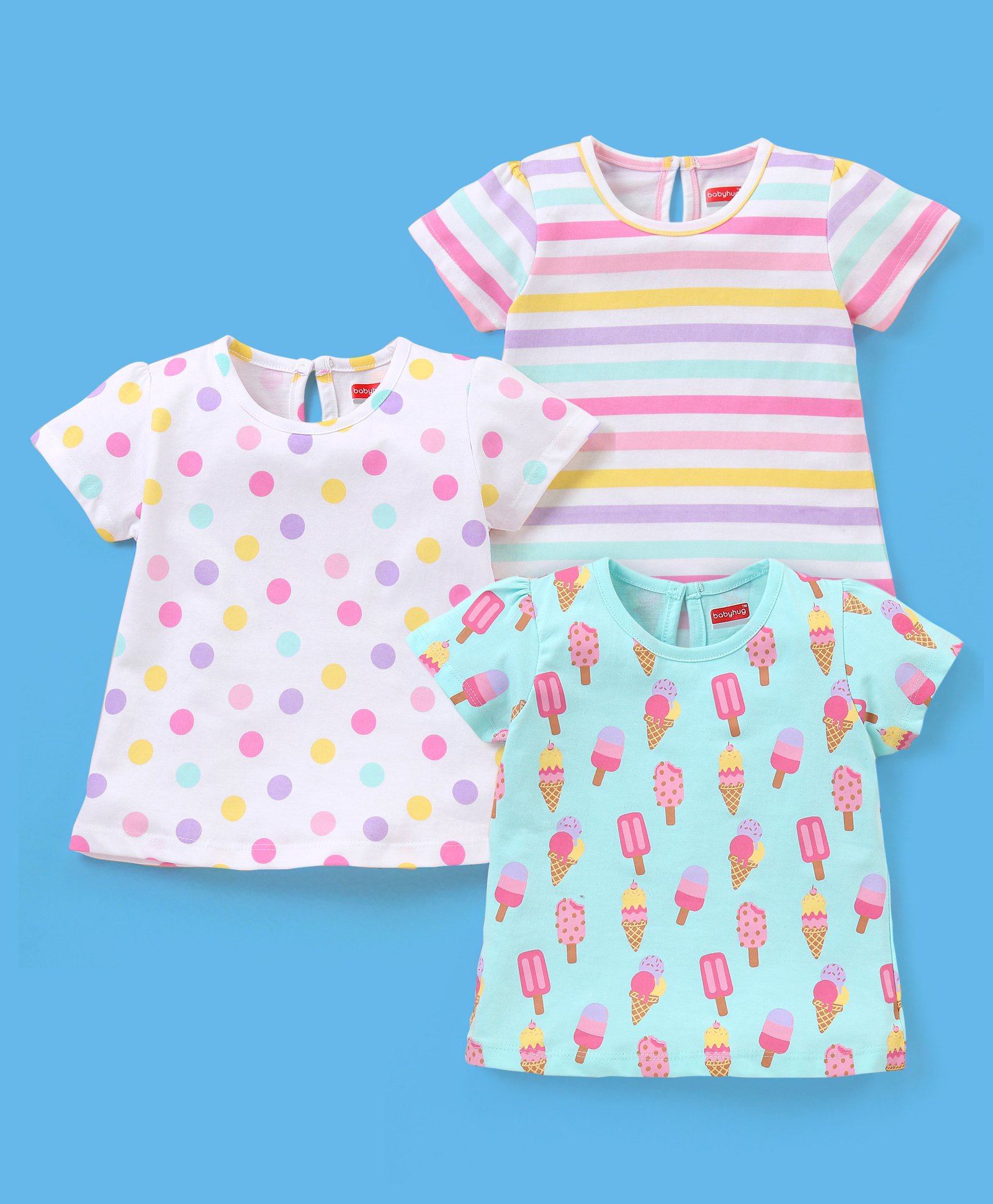Babyhug 100% Cotton Knit Half Sleeves Graphics Detailing Tees Pack of 3 - White & Green-image-14